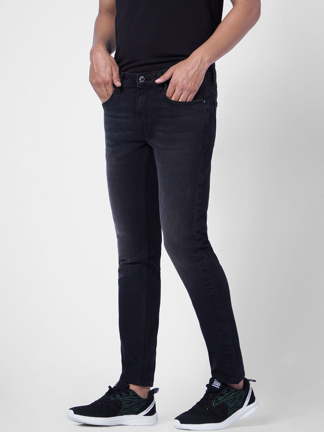 Black Low Rise Washed Skinny Jeans