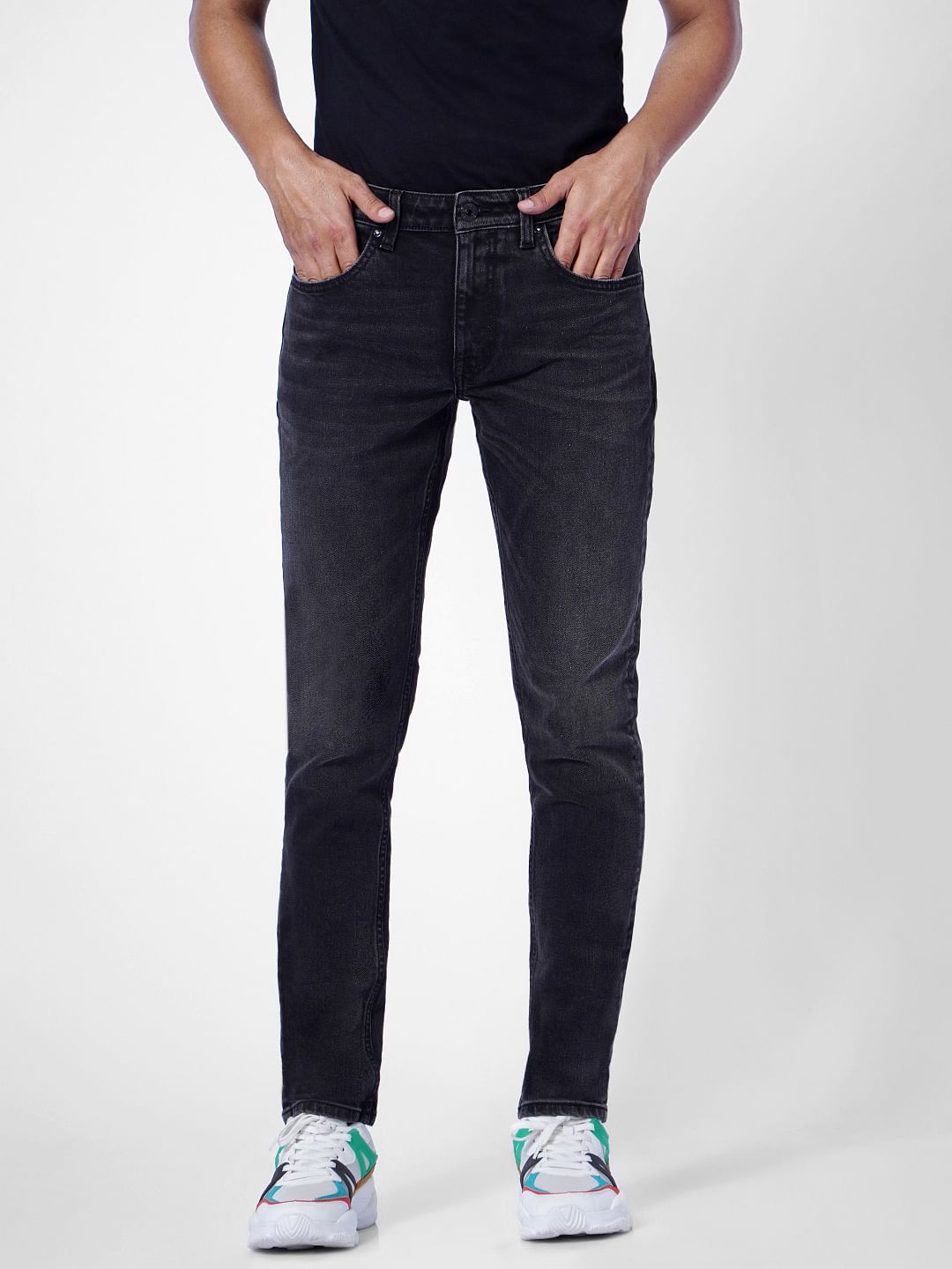 Black Low Rise Washed Slim Fit Jeans