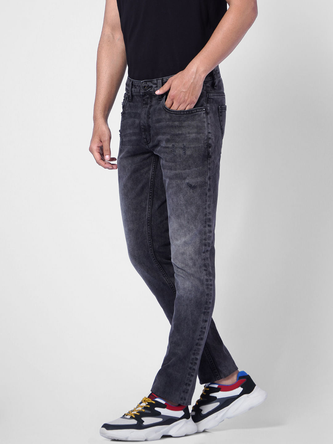 Black Low Rise Distressed Ben Skinny Jeans