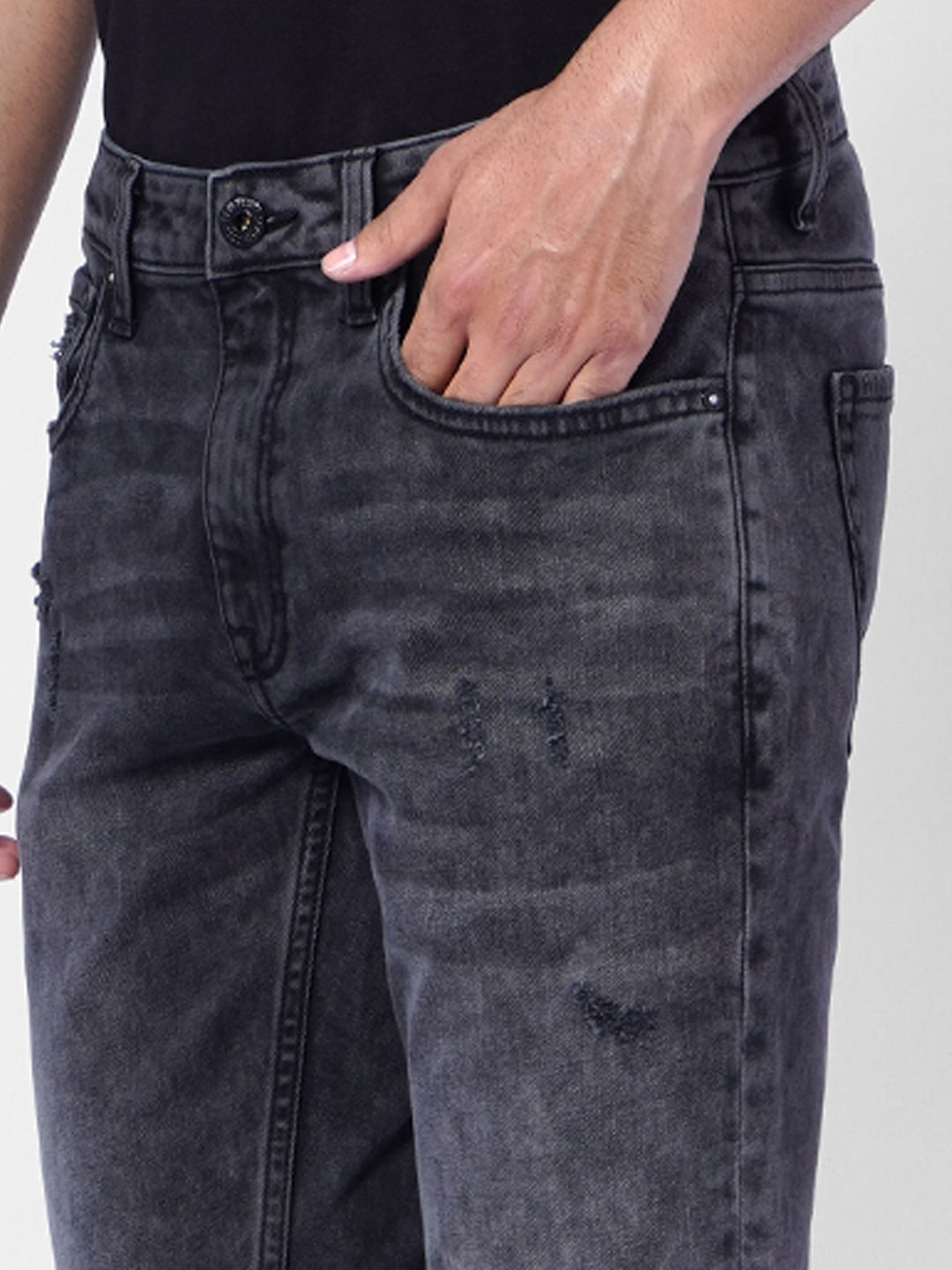 Black Low Rise Distressed Ben Skinny Jeans