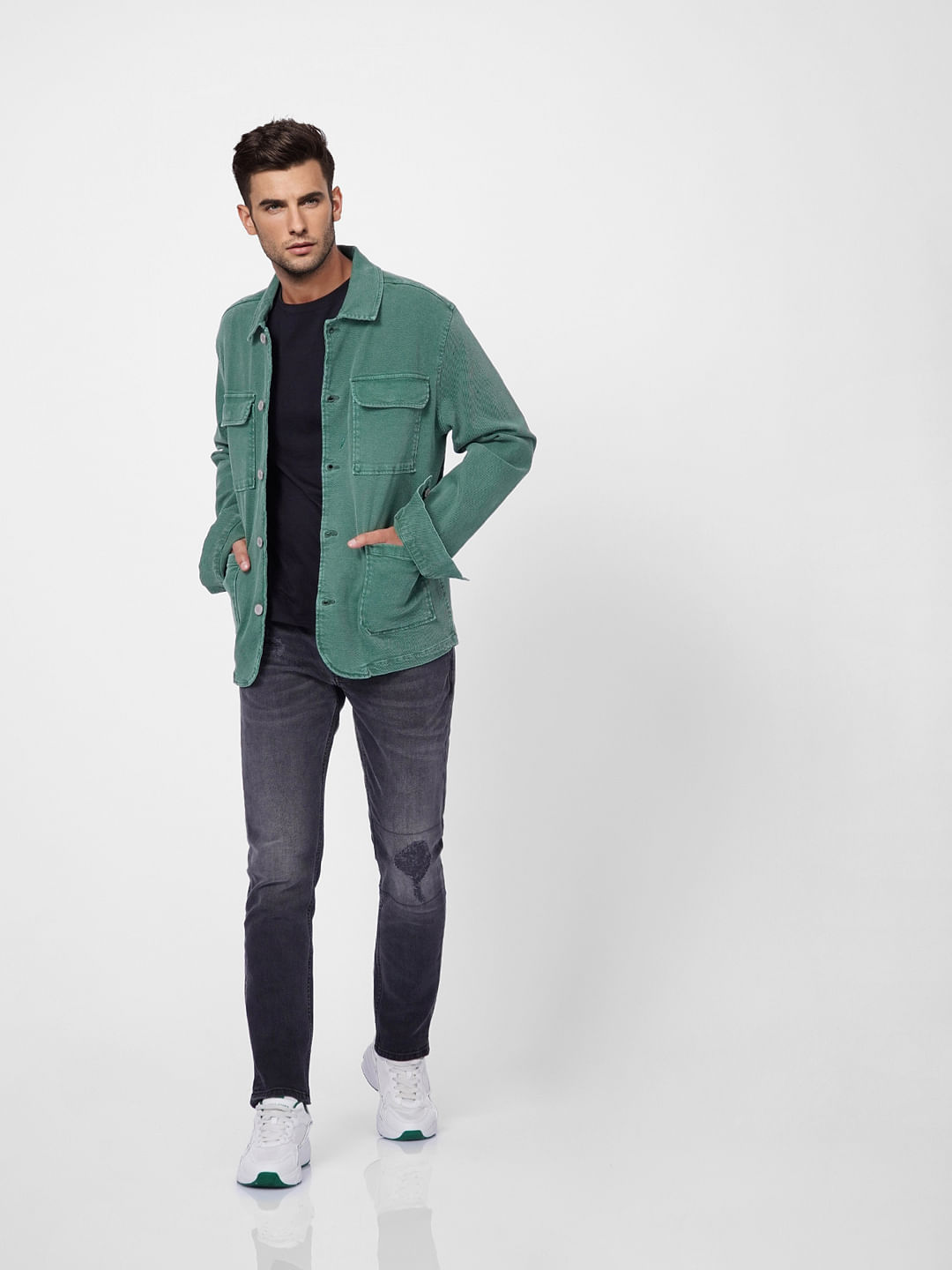 Black Low Rise Washed Glenn Slim Jeans