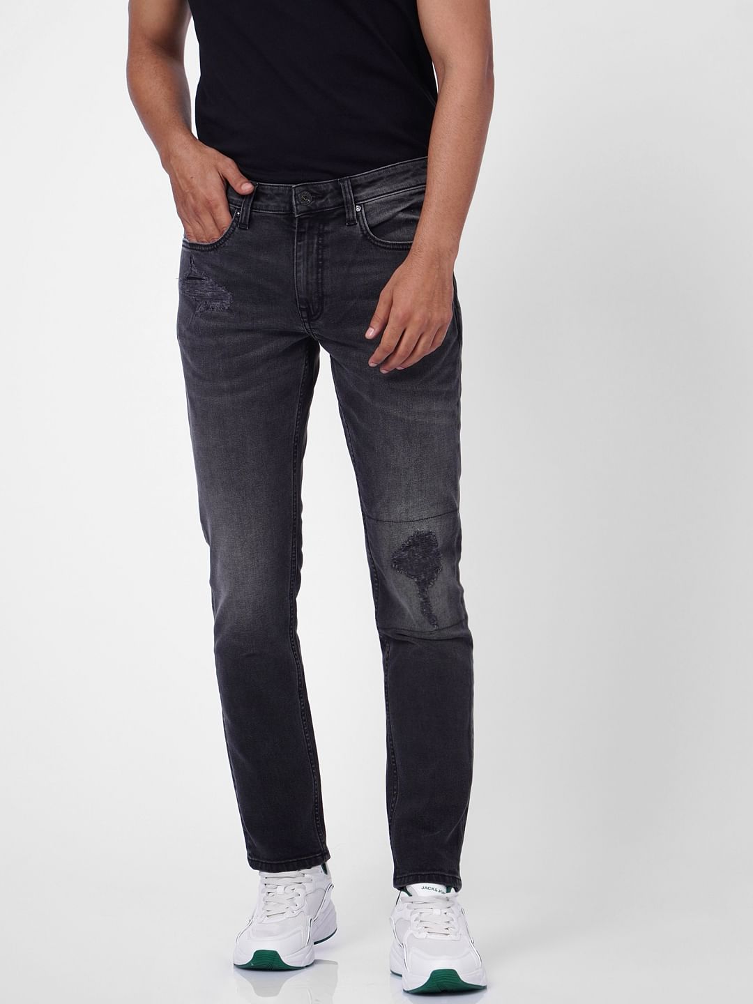 Black Low Rise Washed Glenn Slim Jeans