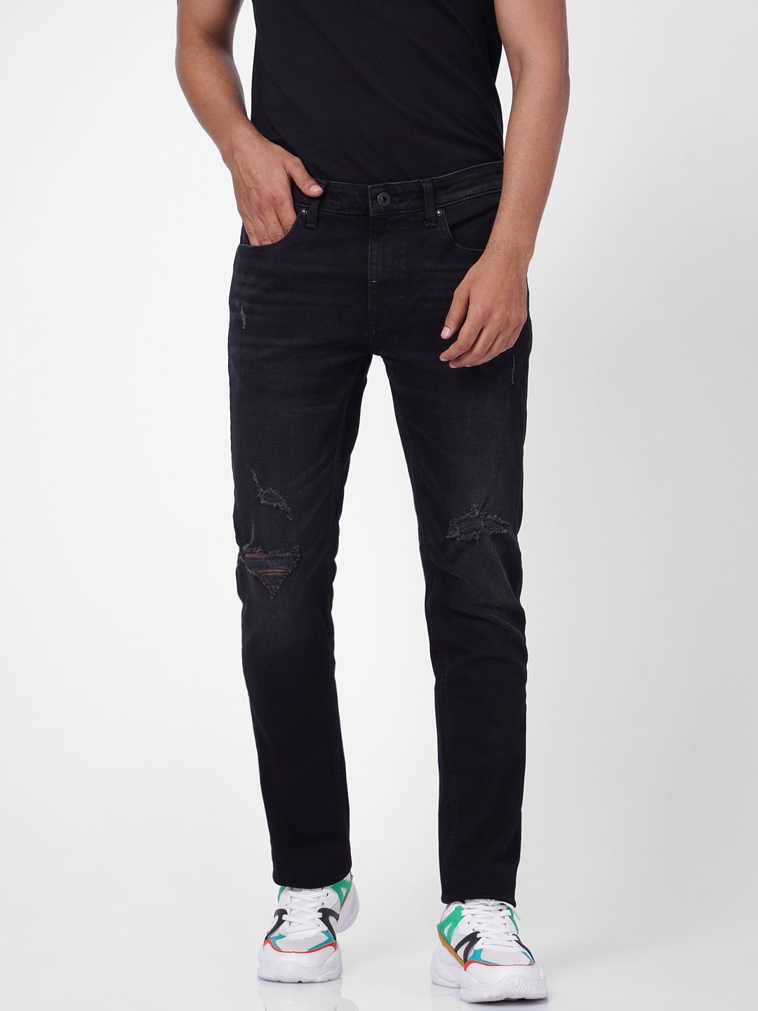 Black Low Rise Ripped Skinny Jeans