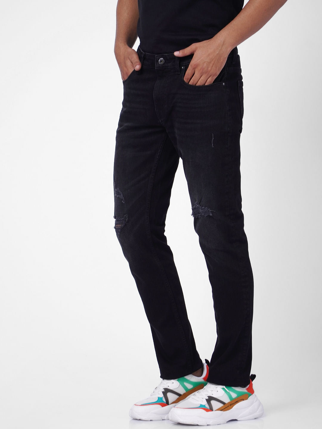 Black Low Rise Ripped Skinny Jeans