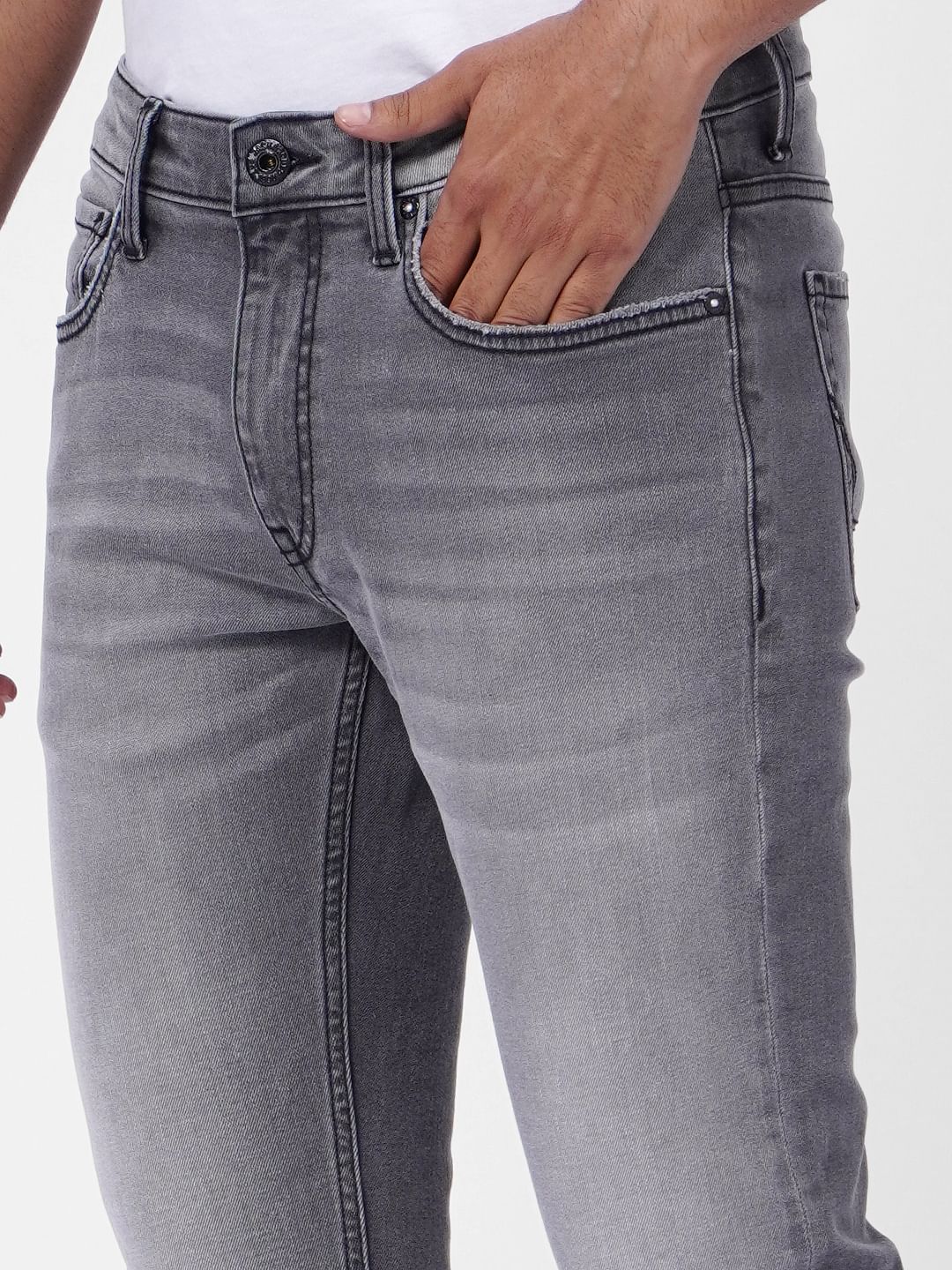 Grey Low Rise Faded Ben Skinny Jeans