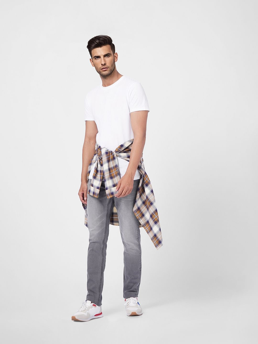 Grey Low Rise Washed Glenn Slim Jeans