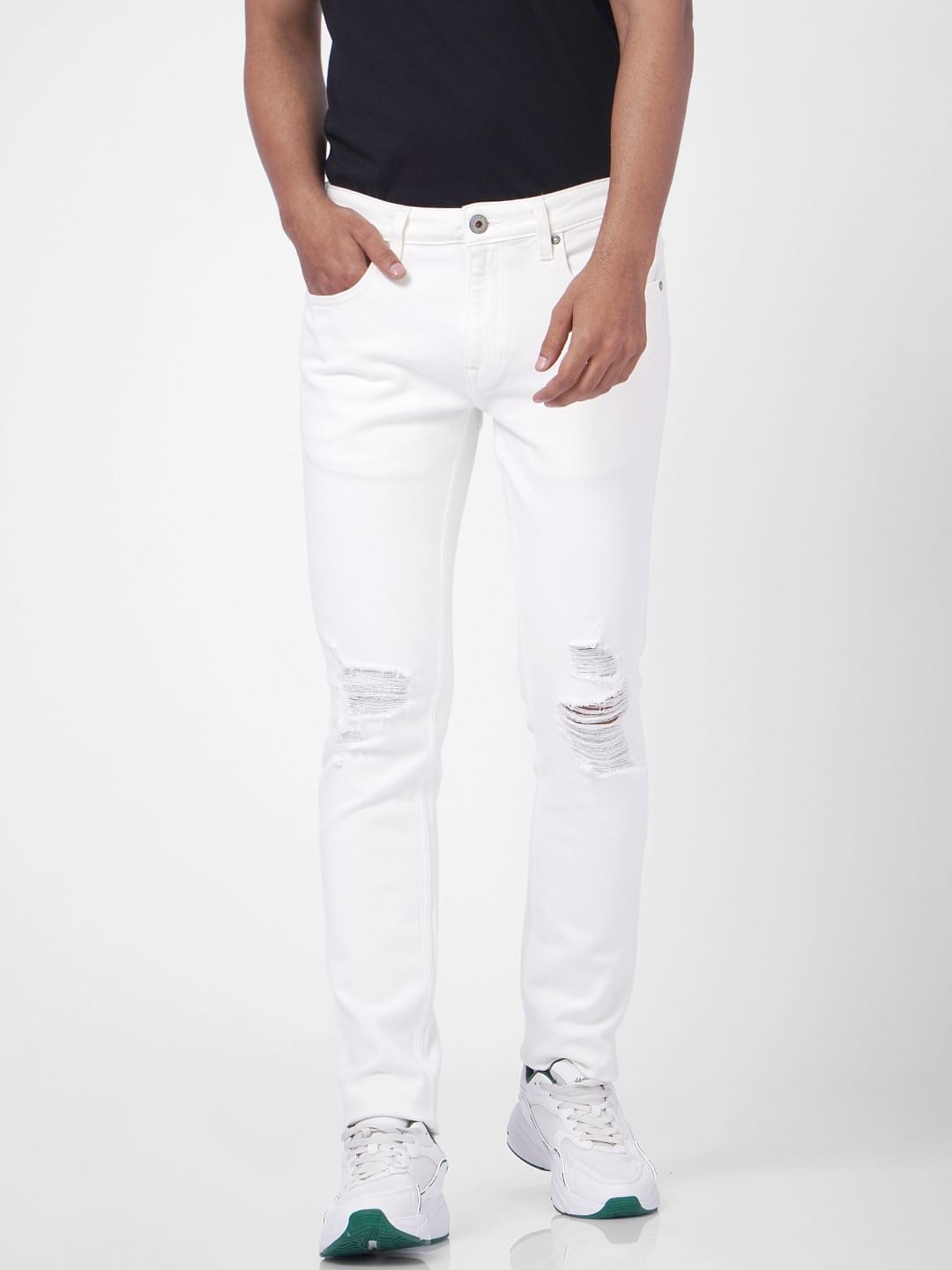 White Low Rise Ripped Ben Skinny Jeans
