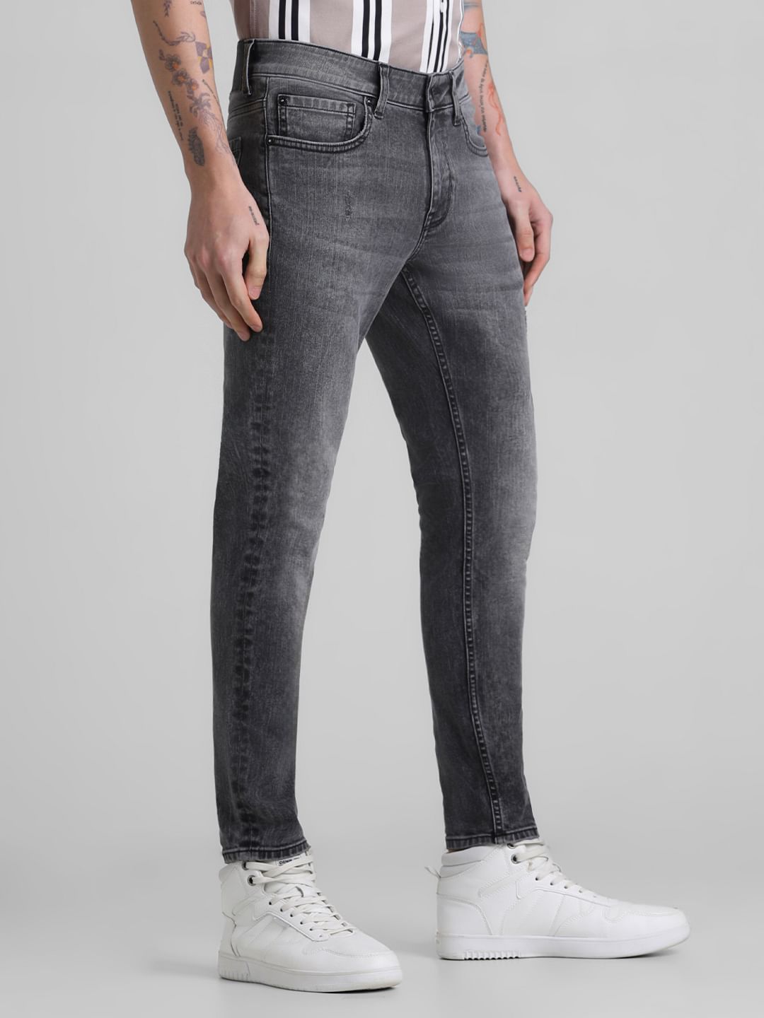 Black Mid Rise Washed Brak Slim Fit Jeans