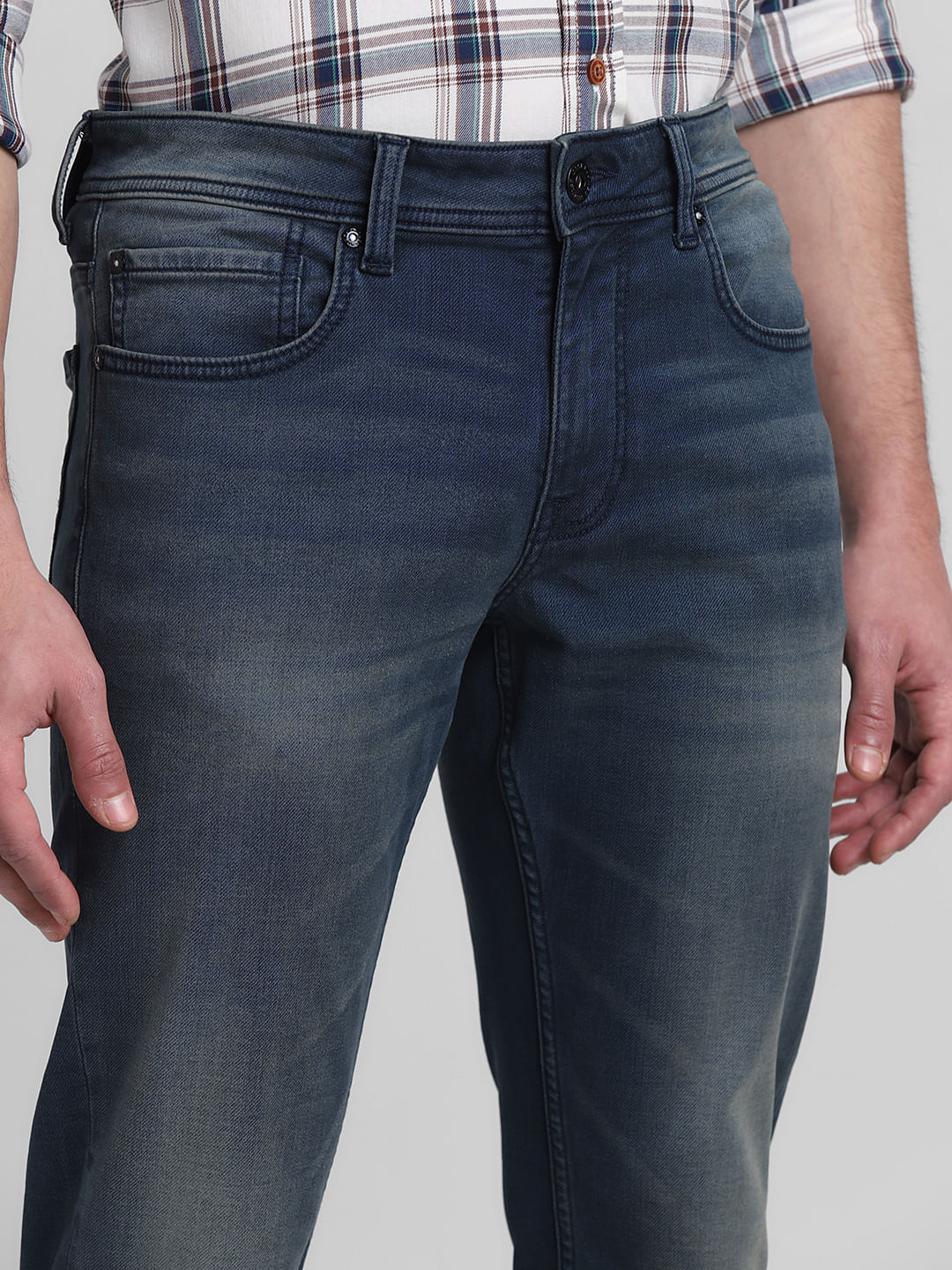 Dark Blue Mid Rise Brak Slim Fit Jeans