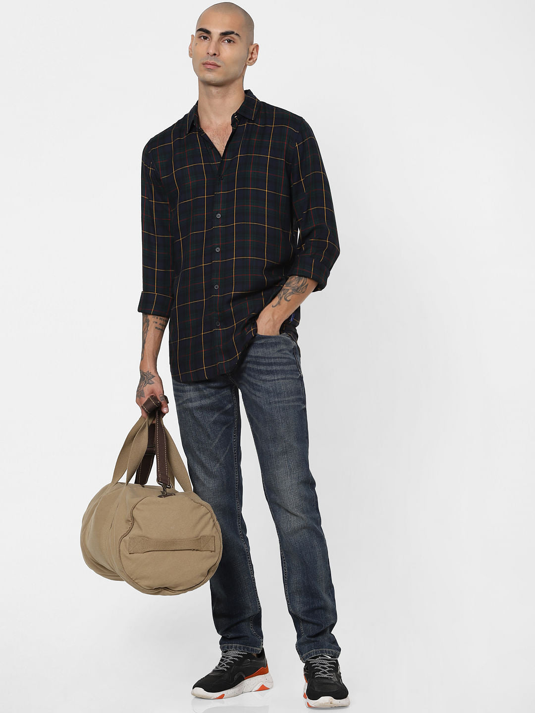 Green Check Full Sleeves Shirt - S