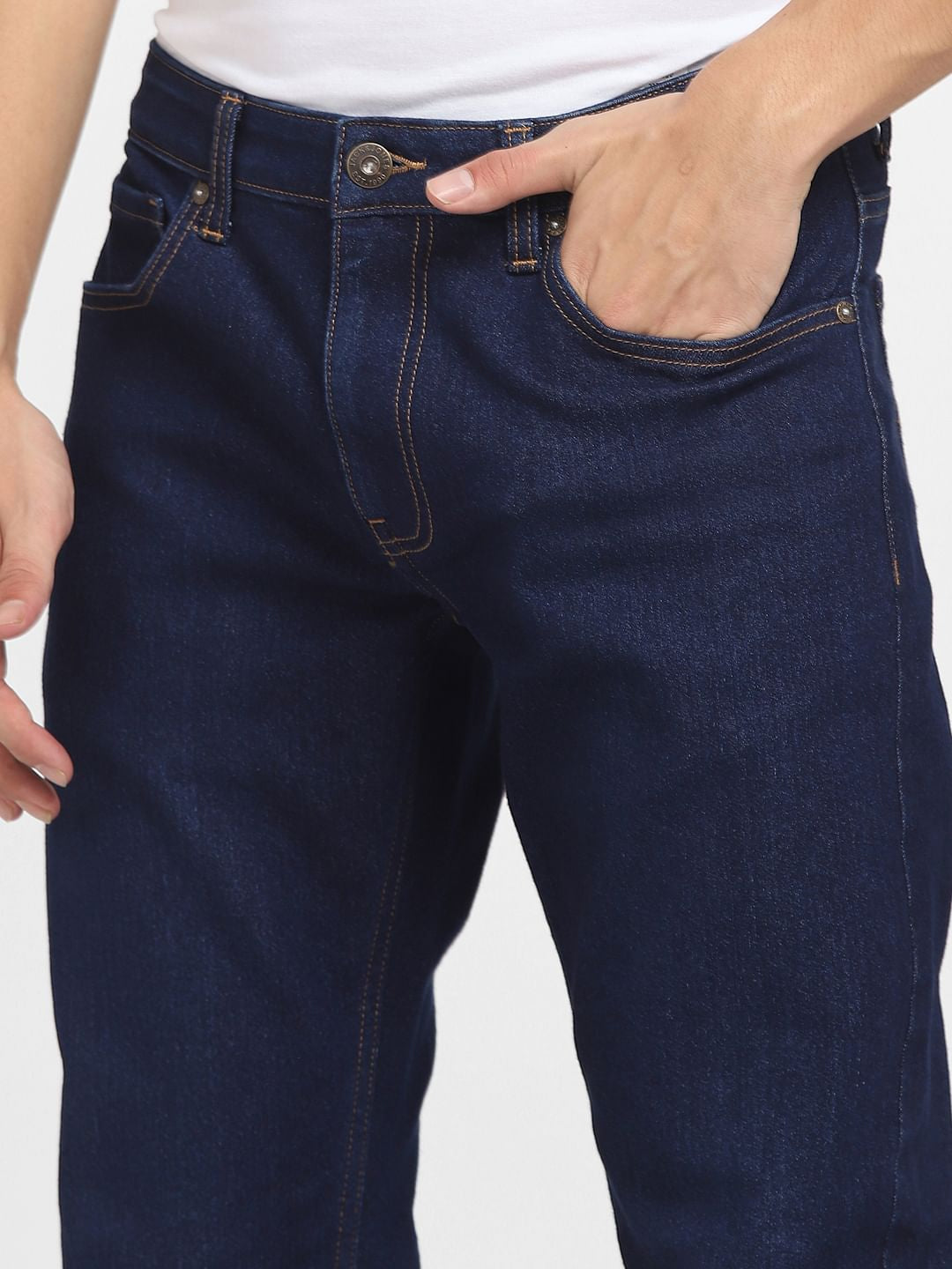 Dark Blue Mid Rise Clark Straight Fit Jeans