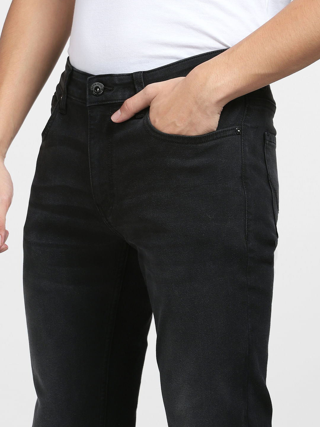 Black Low Rise Washed Ben Skinny Fit Jeans