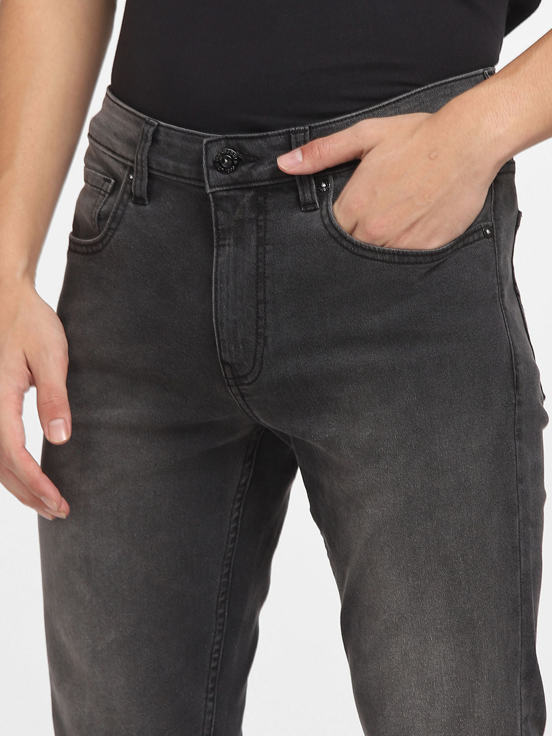 Grey Low Rise Washed Glenn Slim Jeans