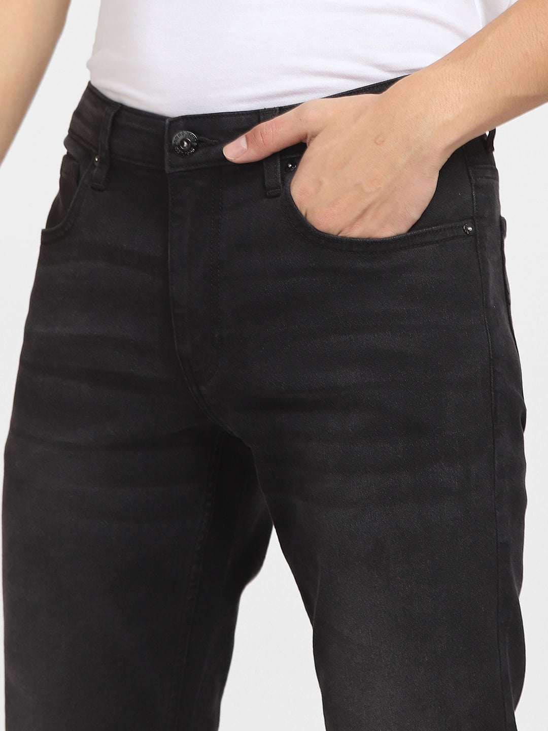 Black Low Rise Washed Glenn Slim Jeans