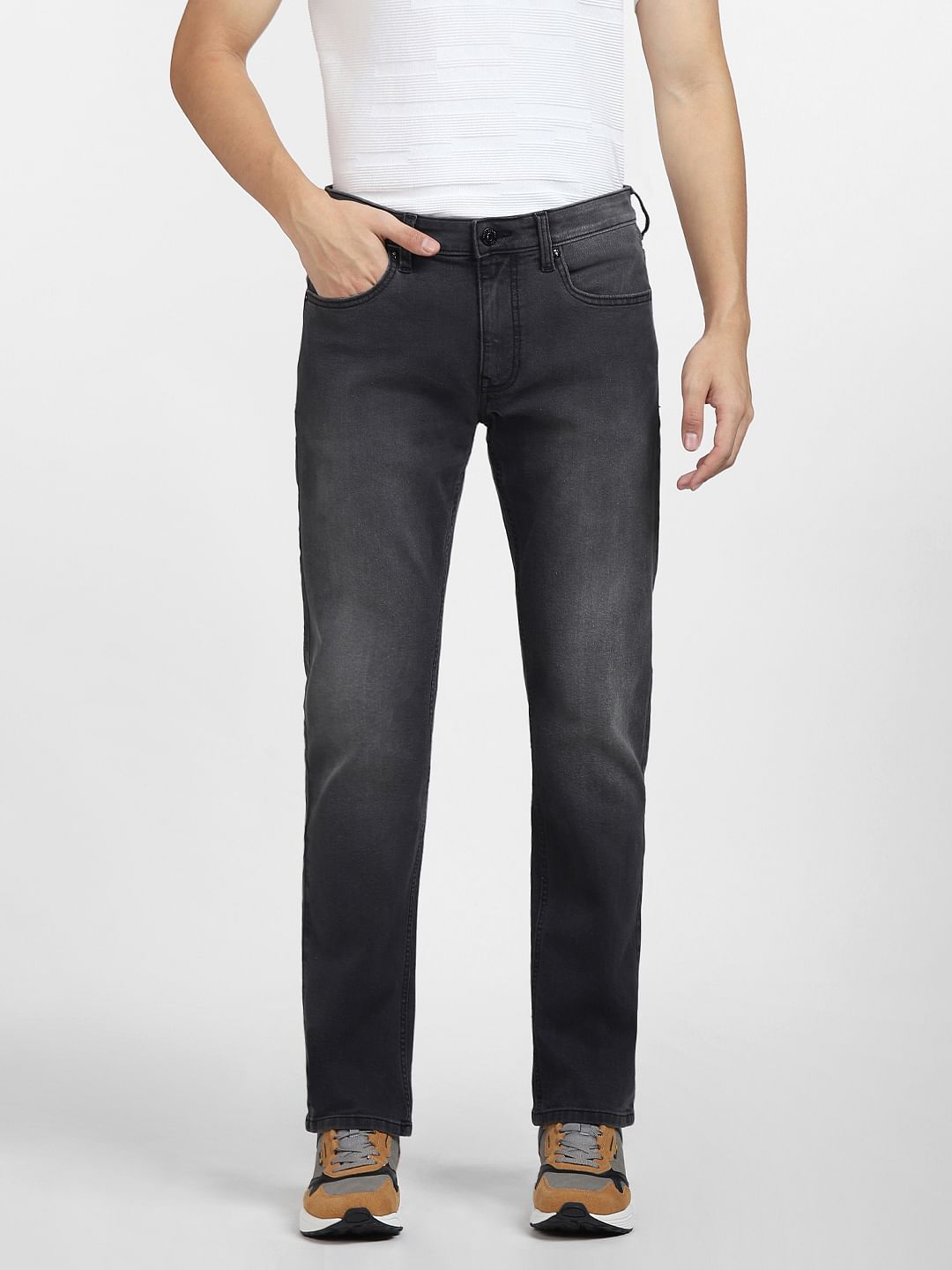 Grey Mid Rise Clark Regular Fit Jeans