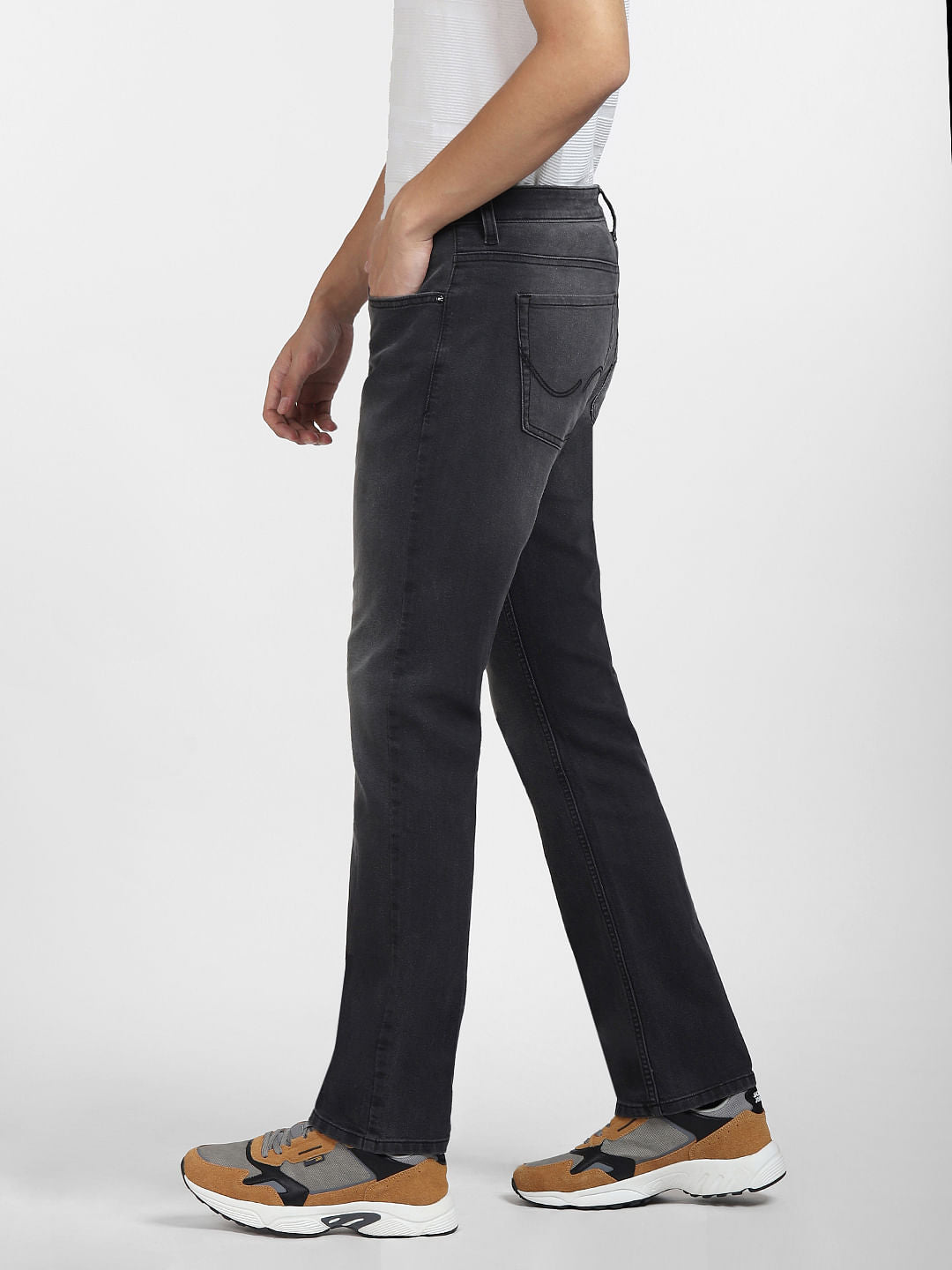 Grey Mid Rise Clark Regular Fit Jeans