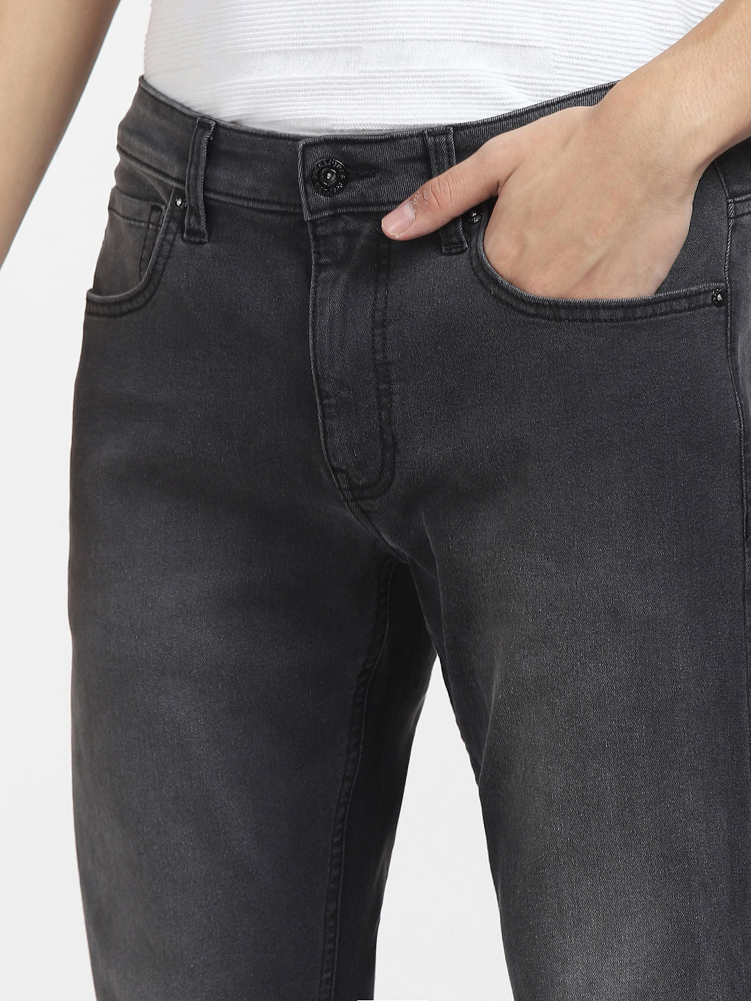 Grey Mid Rise Clark Regular Fit Jeans
