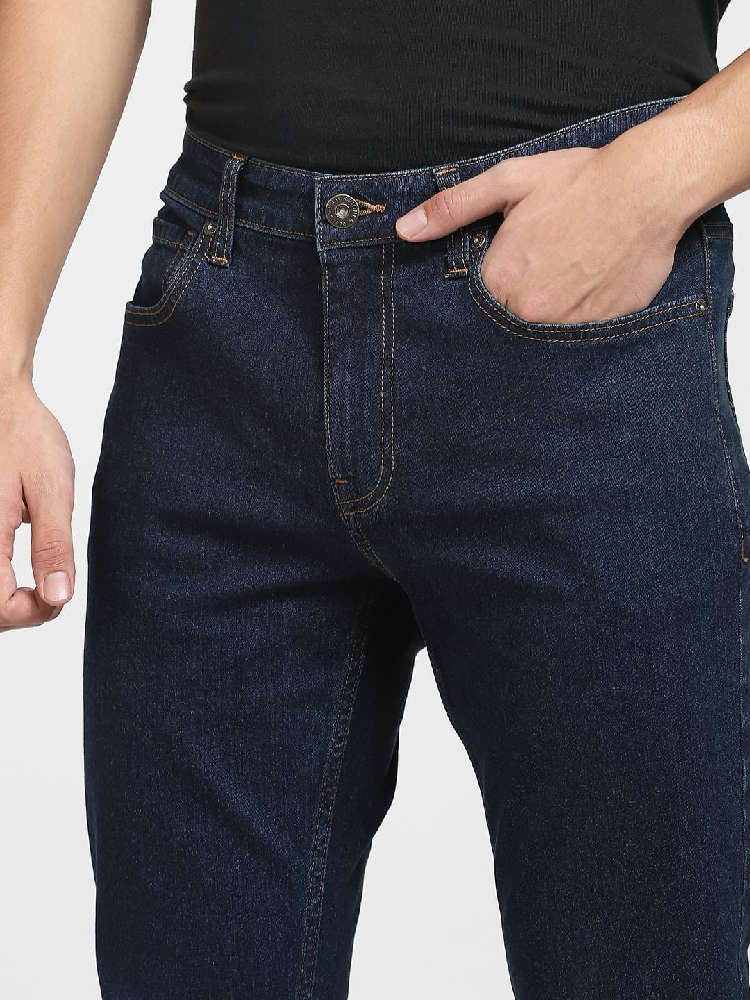 Dark Blue Low Rise Washed Glenn Slim Jeans