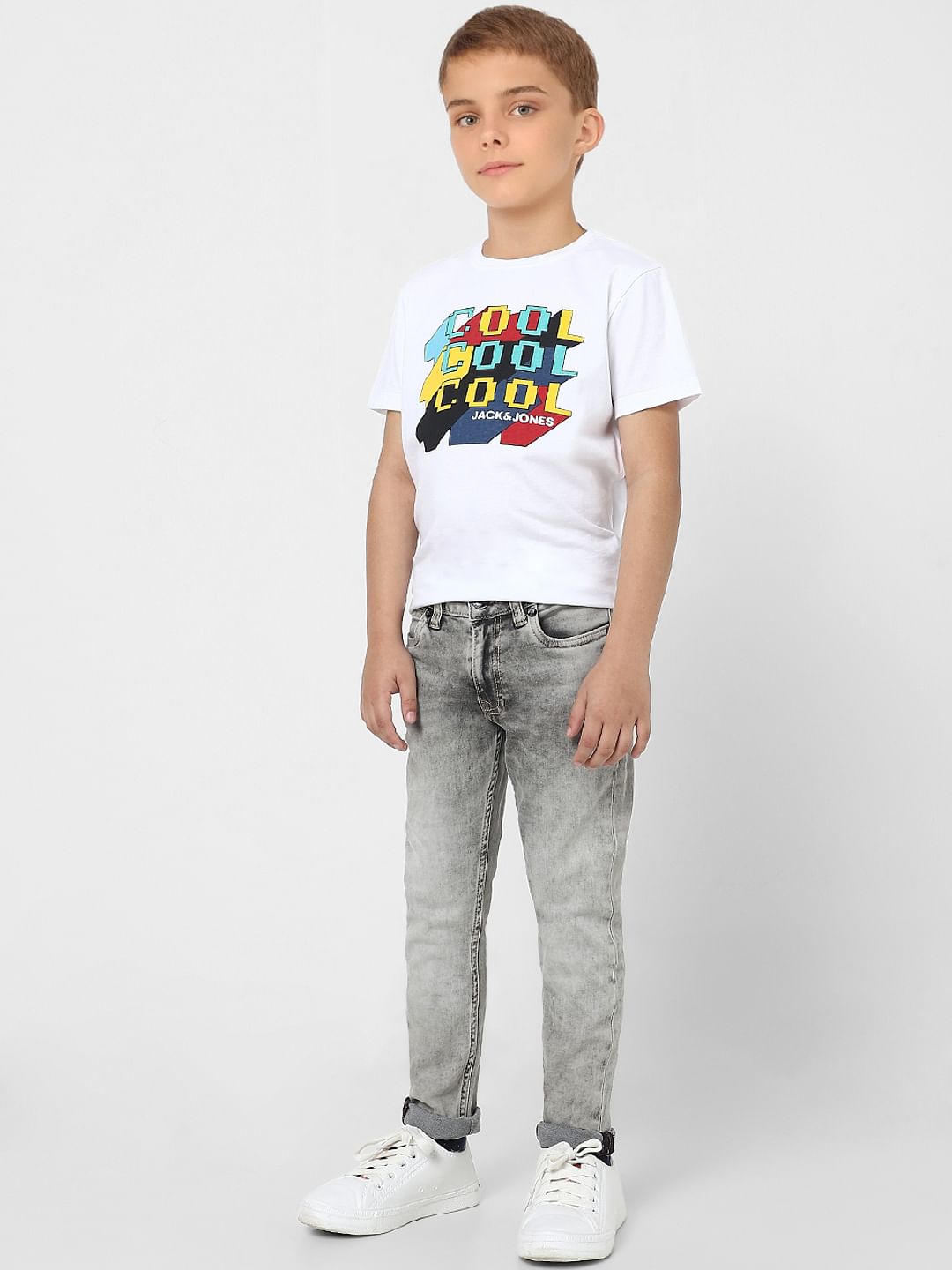 Boys Grey Mid Rise Glenn Slim Fit Jeans - 4/5Y
