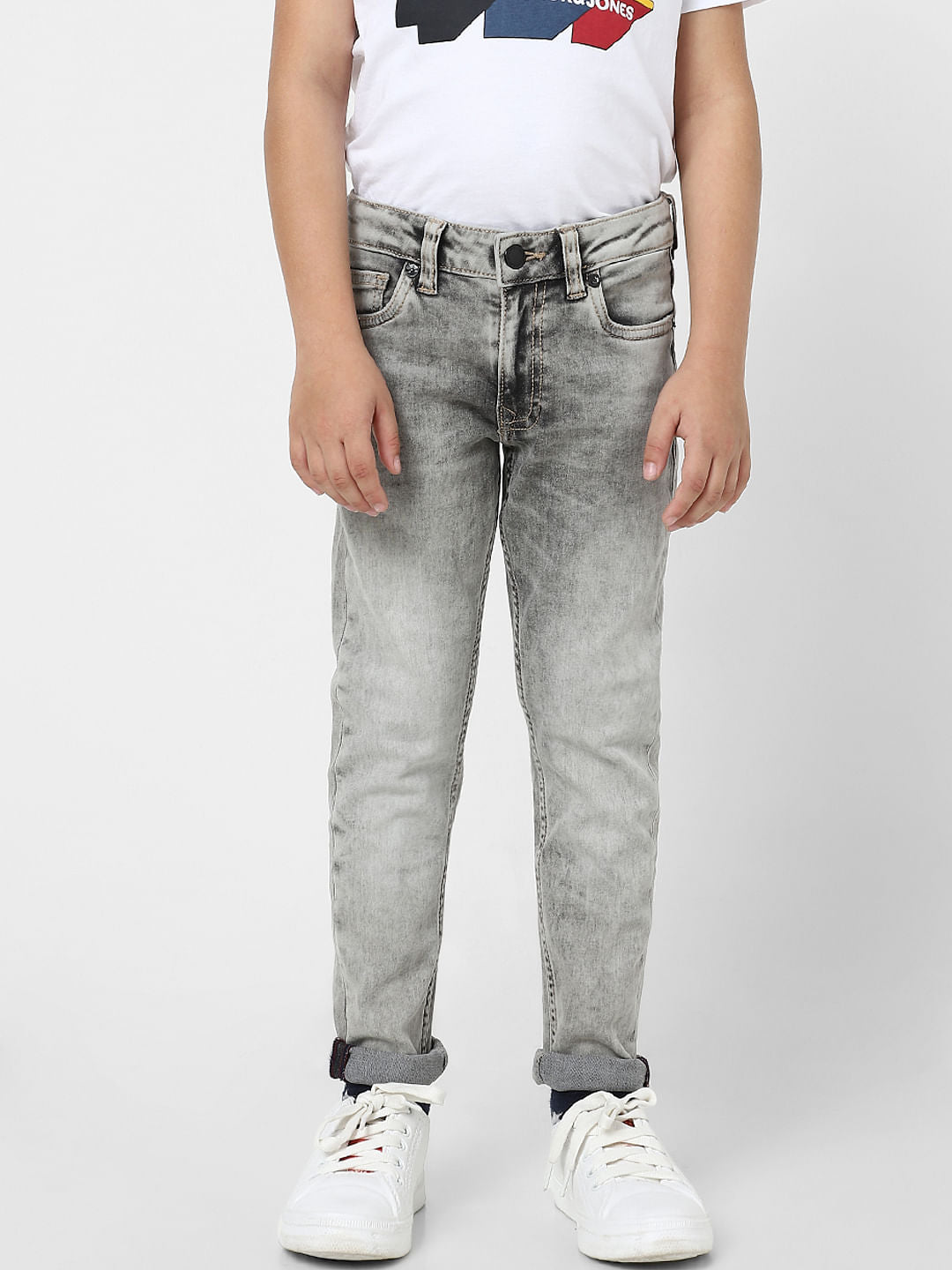 Boys Grey Mid Rise Glenn Slim Fit Jeans
