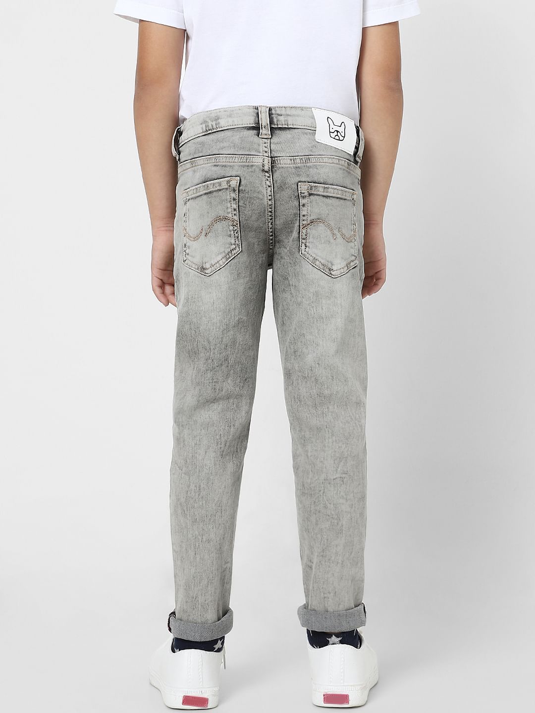 Boys Grey Mid Rise Glenn Slim Fit Jeans