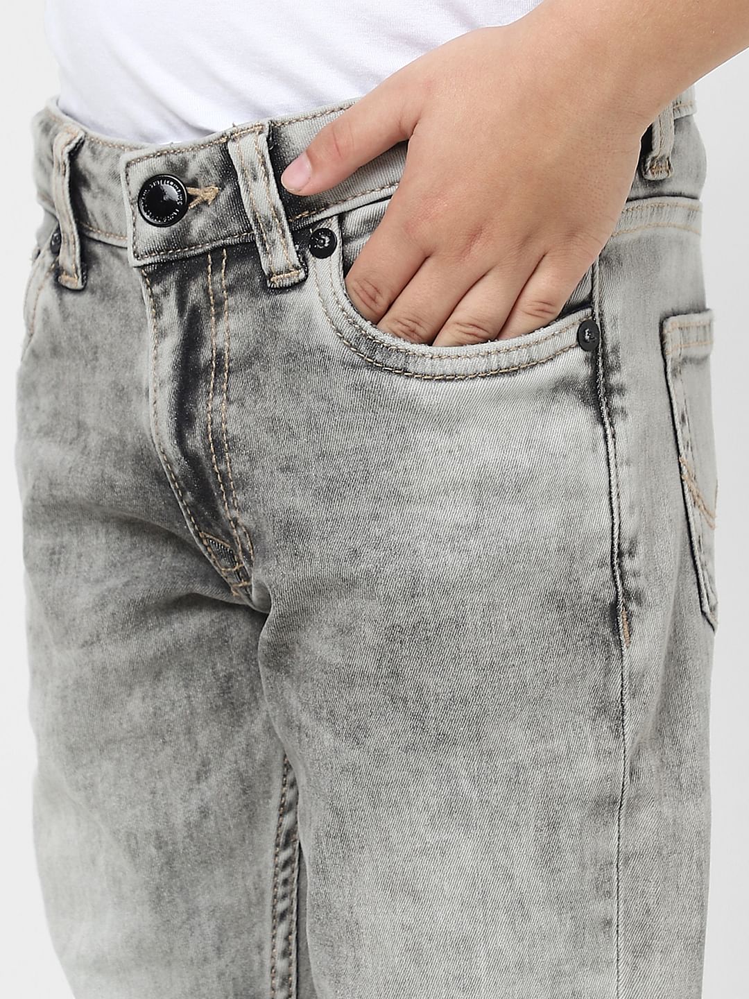 Boys Grey Mid Rise Glenn Slim Fit Jeans