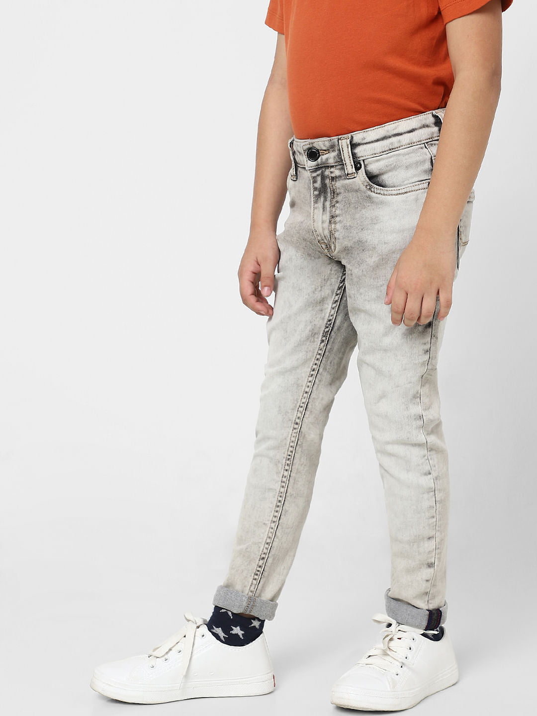 Boys Grey Mid Rise Glenn Slim Fit Jeans