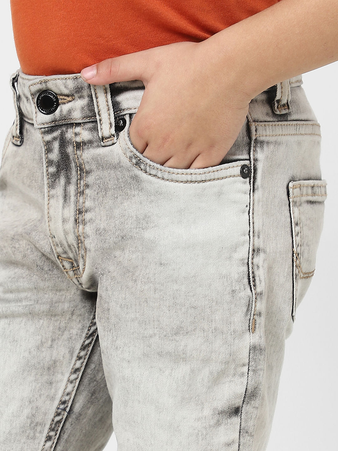 Boys Grey Mid Rise Glenn Slim Fit Jeans