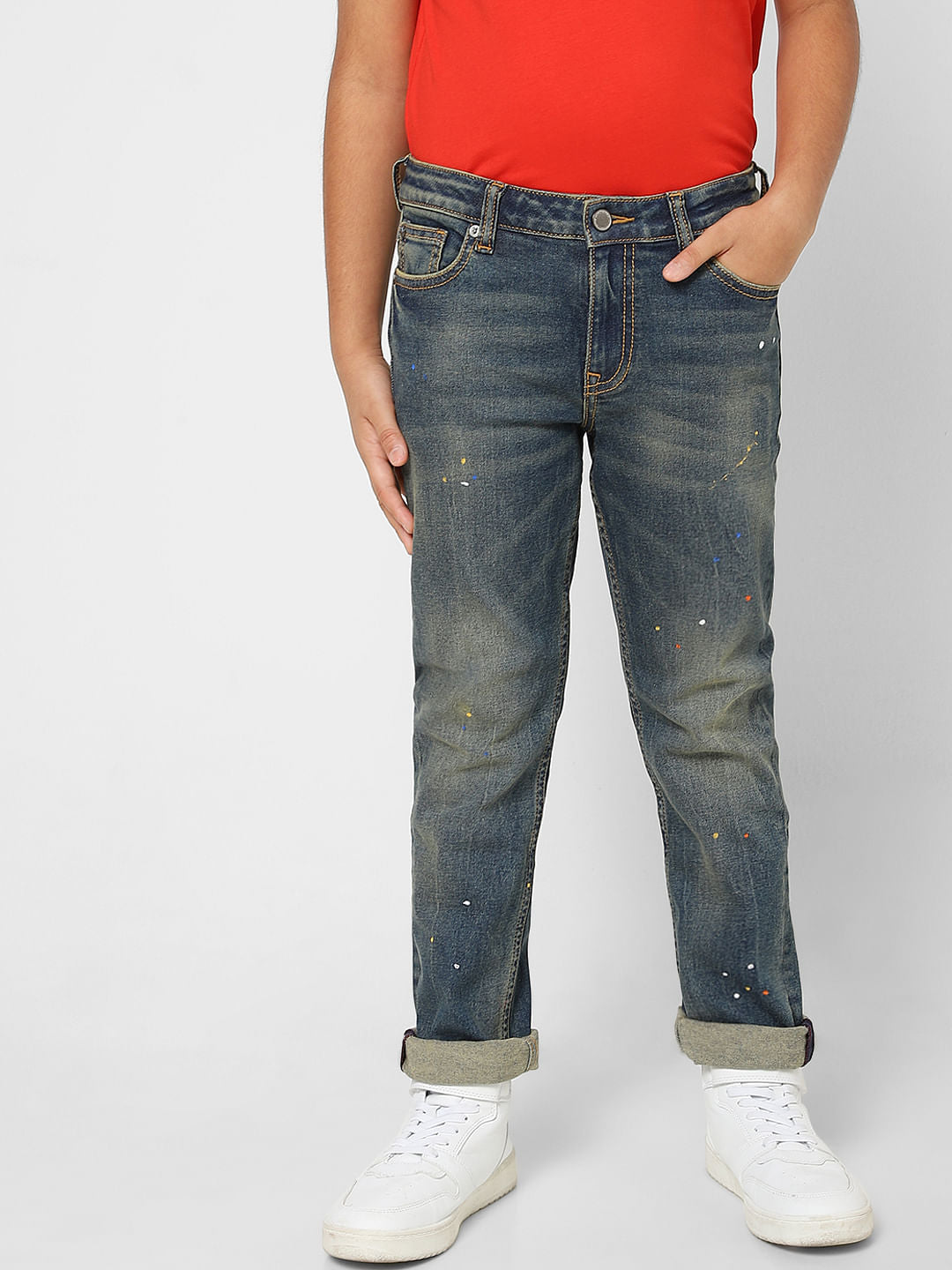 Boys Blue Washed Straight Jeans