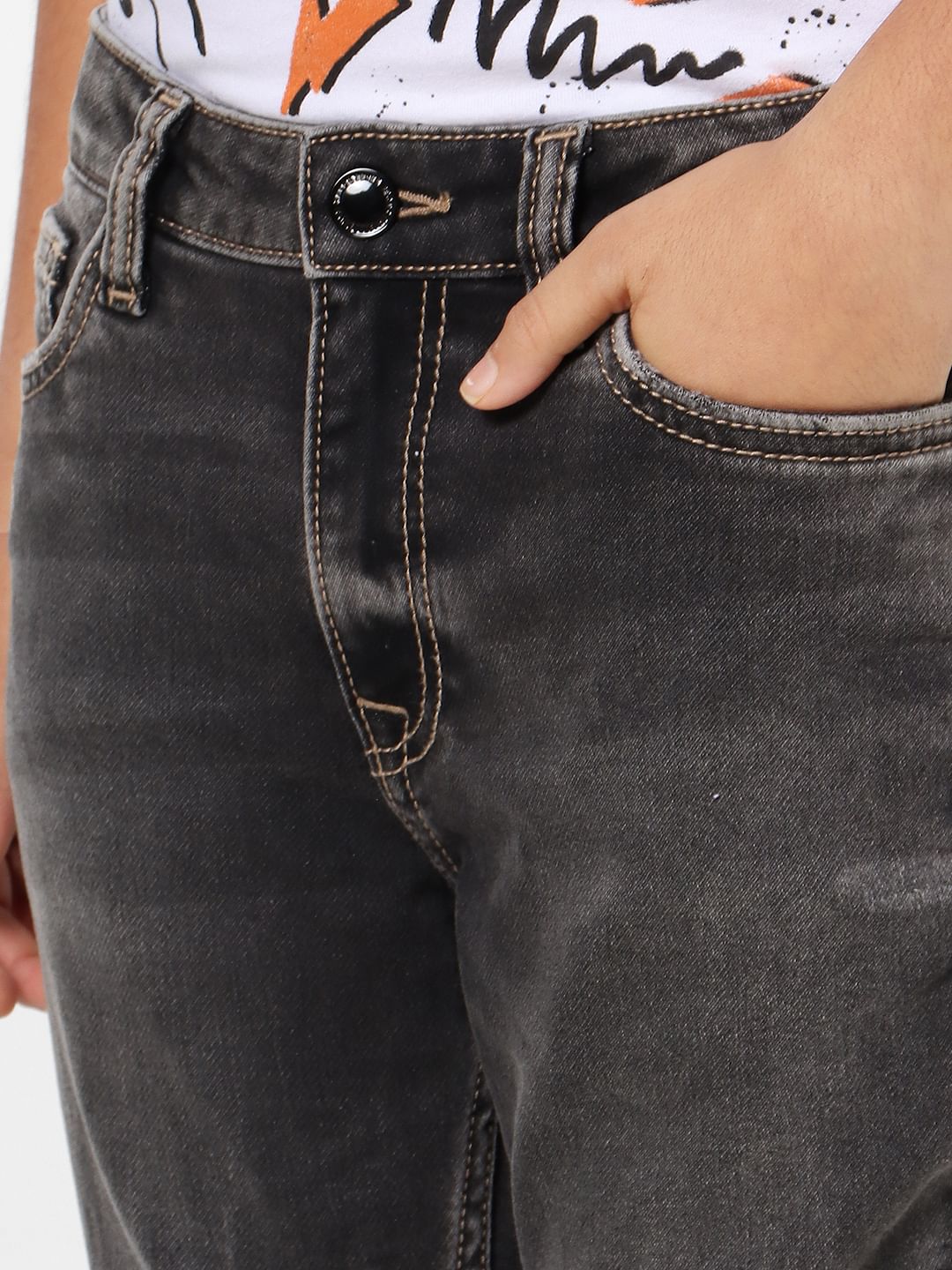 Boys Grey Mid Rise Glenn Slim Fit Jeans