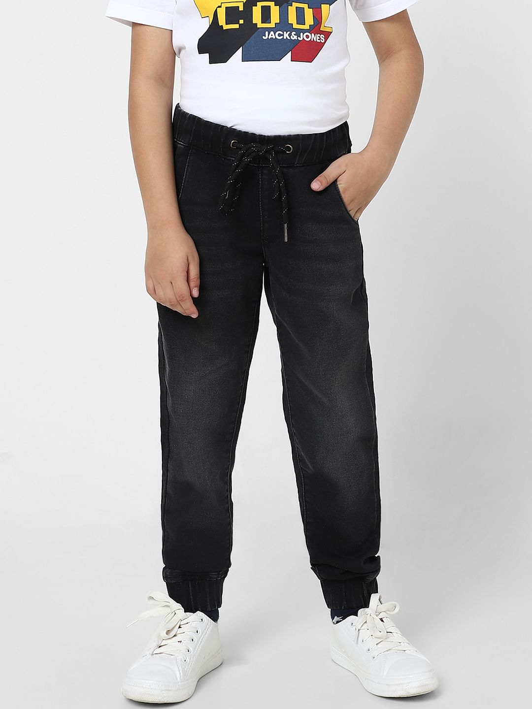 Boys Black Patch Pocket Joggers