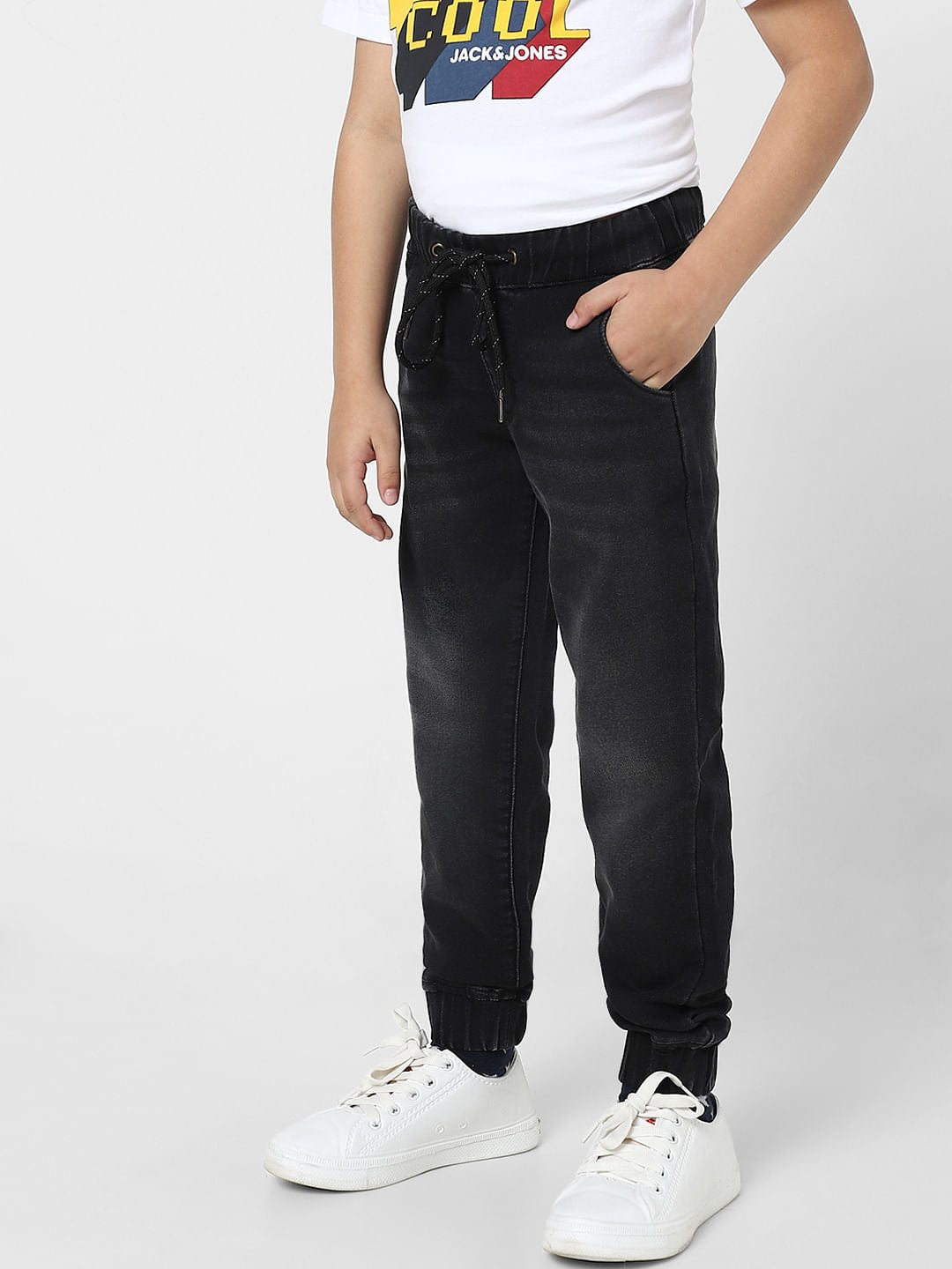 Boys Black Patch Pocket Joggers