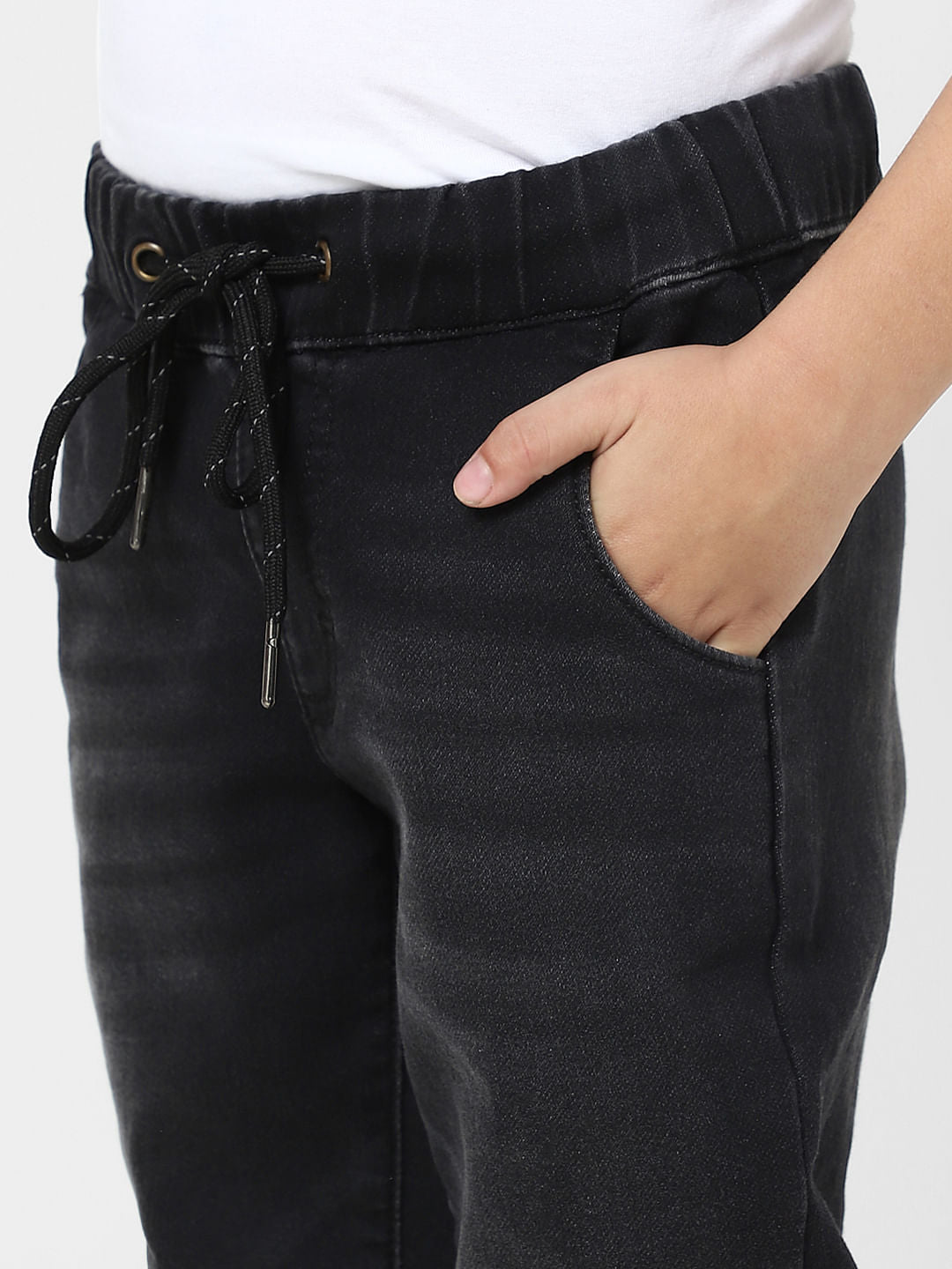 Boys Black Patch Pocket Joggers