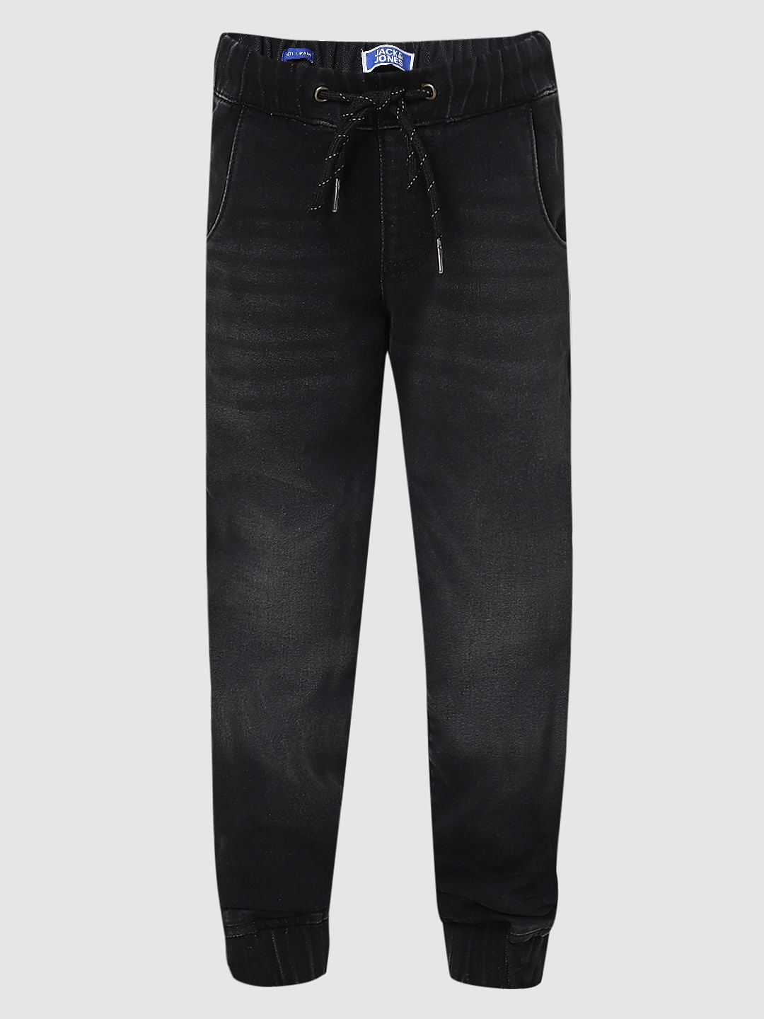 Boys Black Patch Pocket Joggers