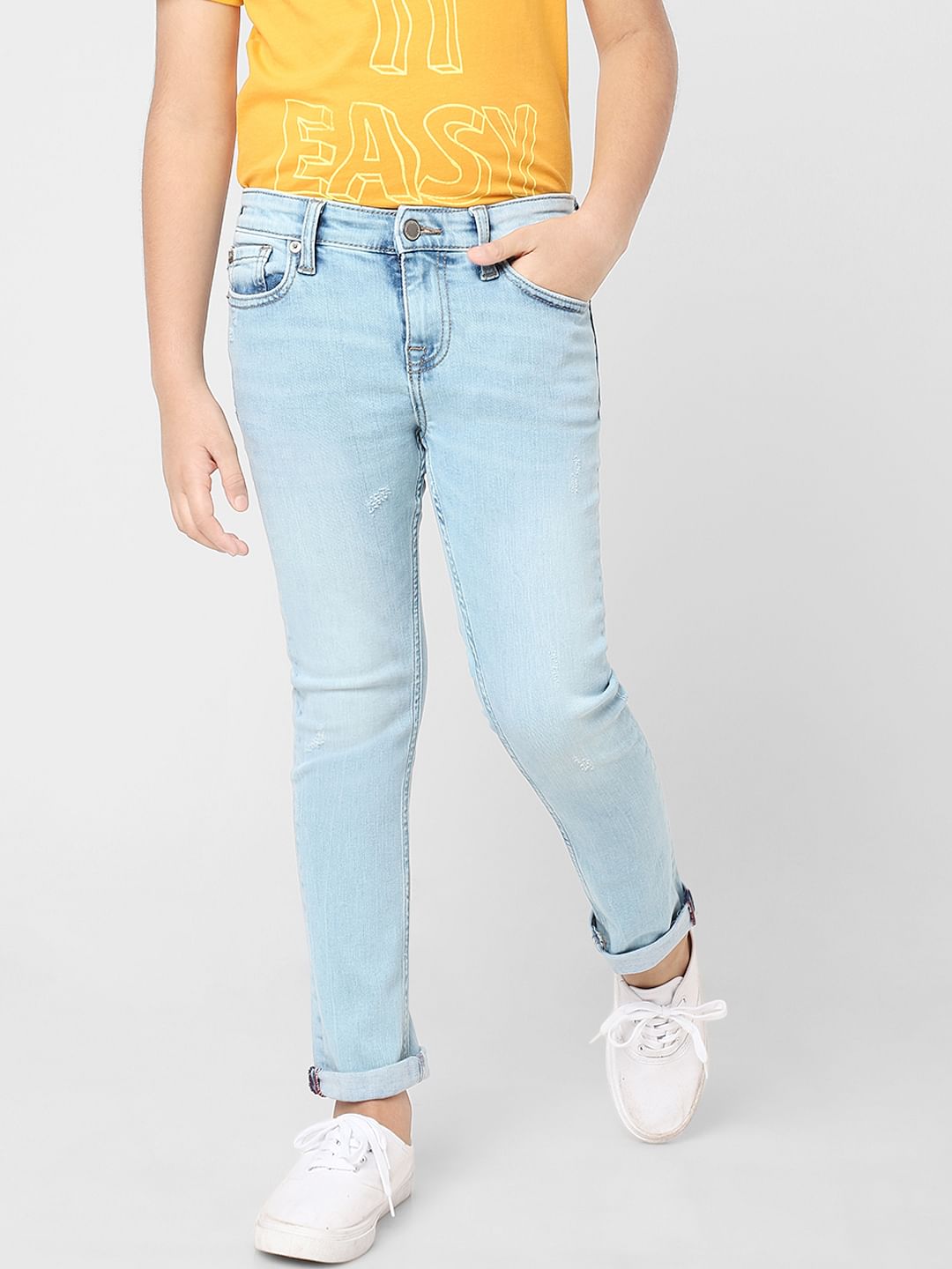 Boys Light Blue Mid Rise Clark Straight Fit Jeans