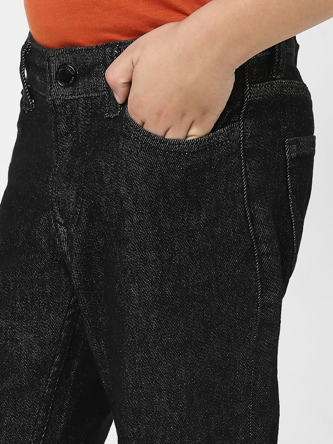 Boys Black Mid Rise Clark Straight Fit Jeans