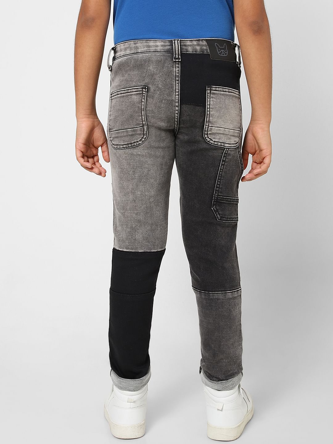 Boys Grey Colourblocked Slim Jeans