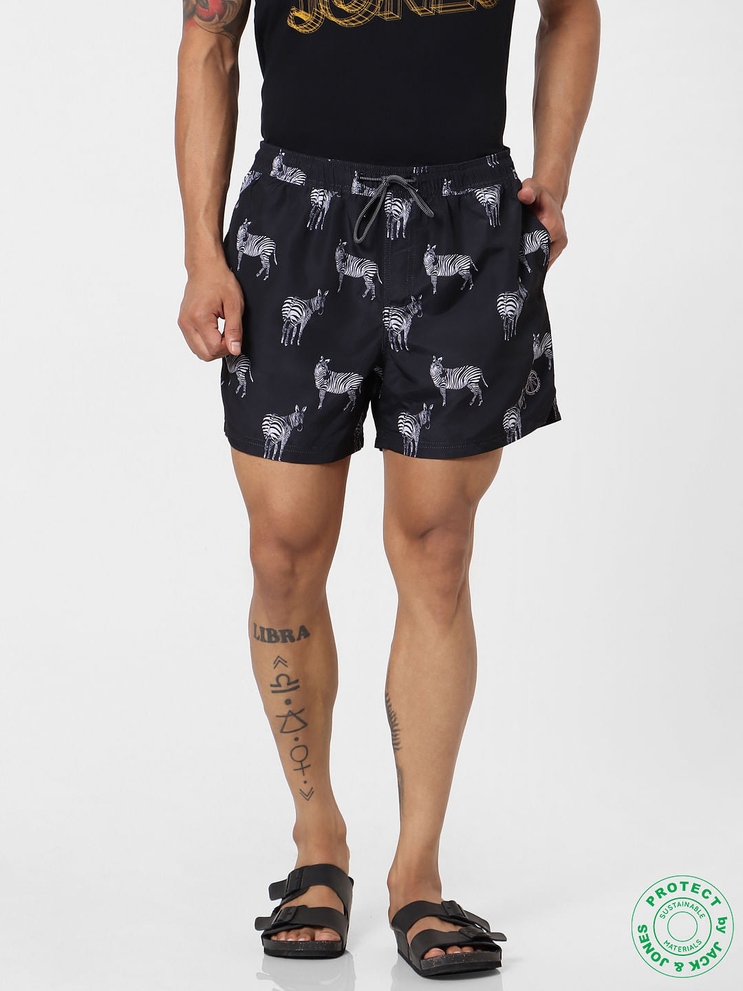 Black Mid Rise All Over Print Swimshorts - S