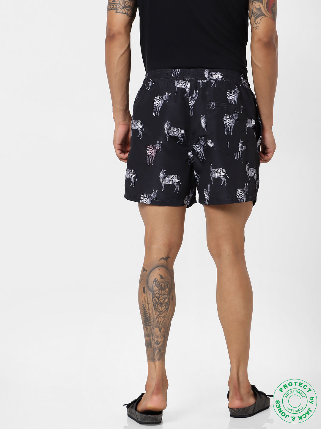 Black Mid Rise All Over Print Swimshorts