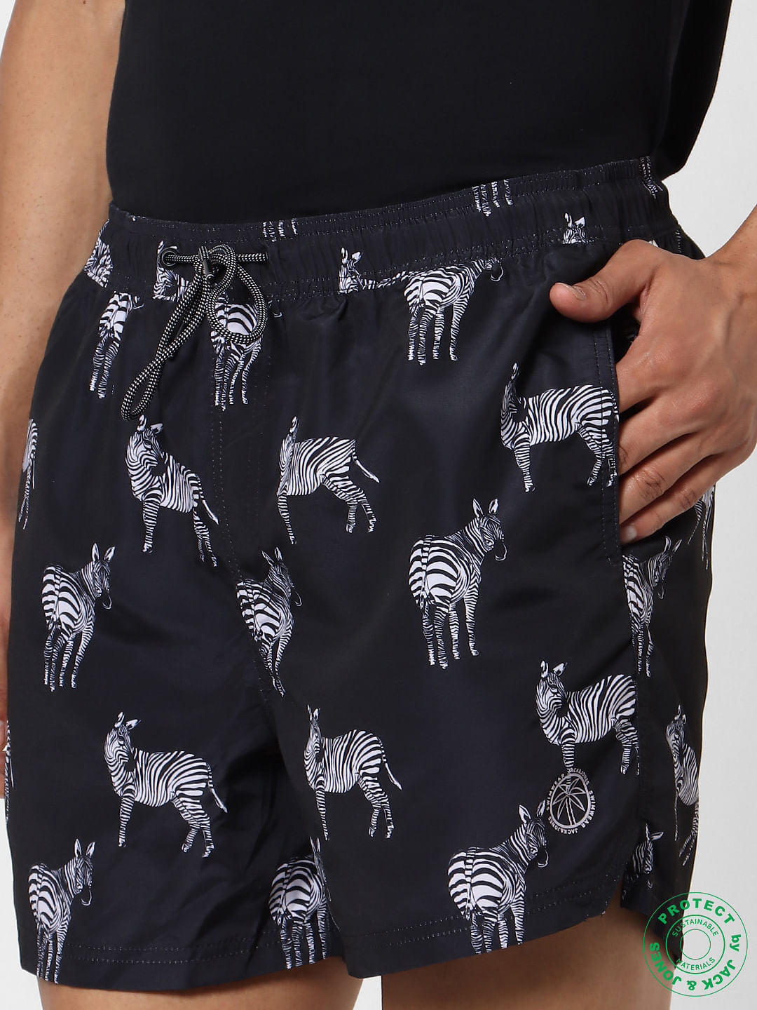 Black Mid Rise All Over Print Swimshorts