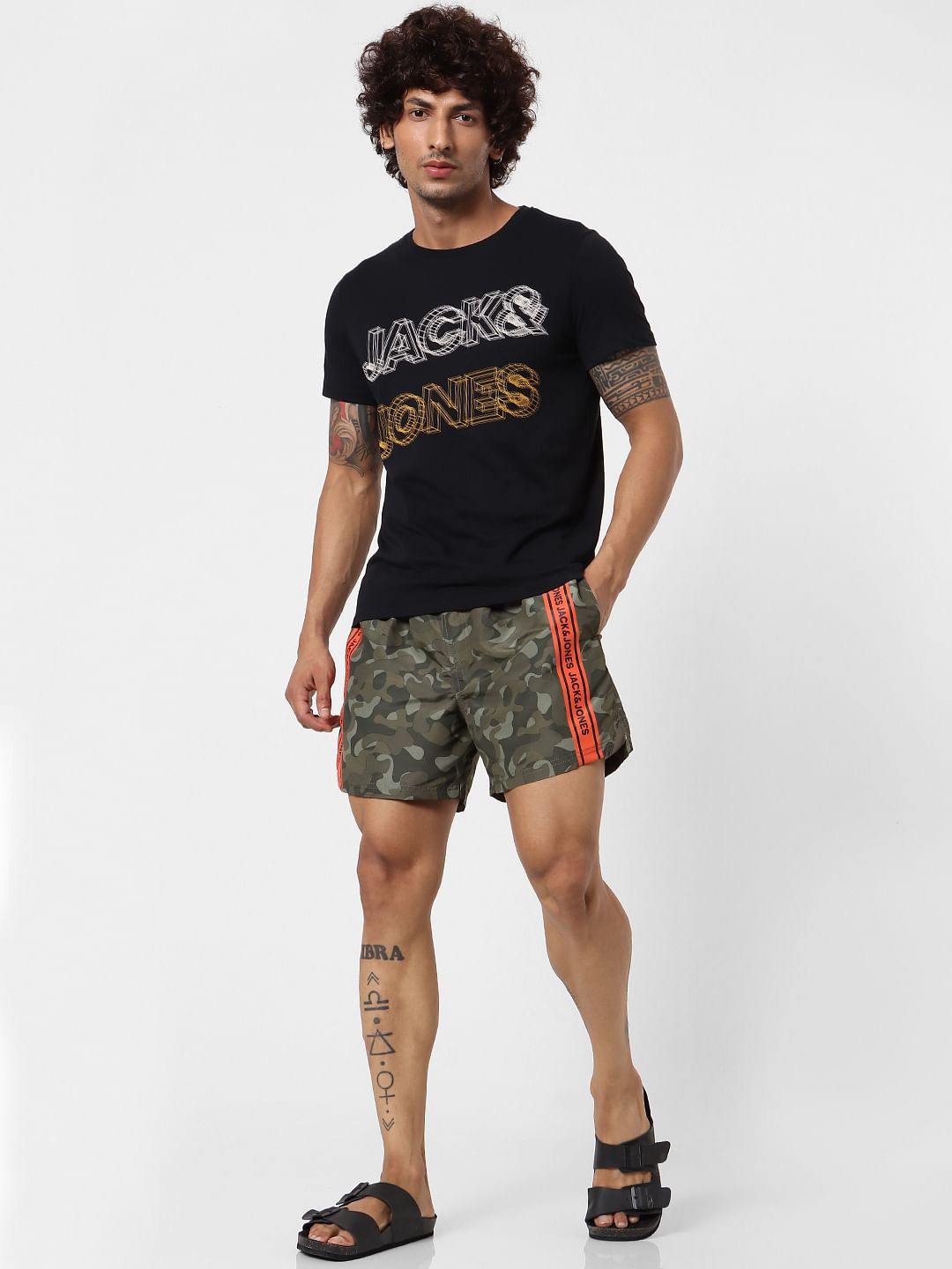 Green Mid Rise Camo Tape Detail Swimshorts - S