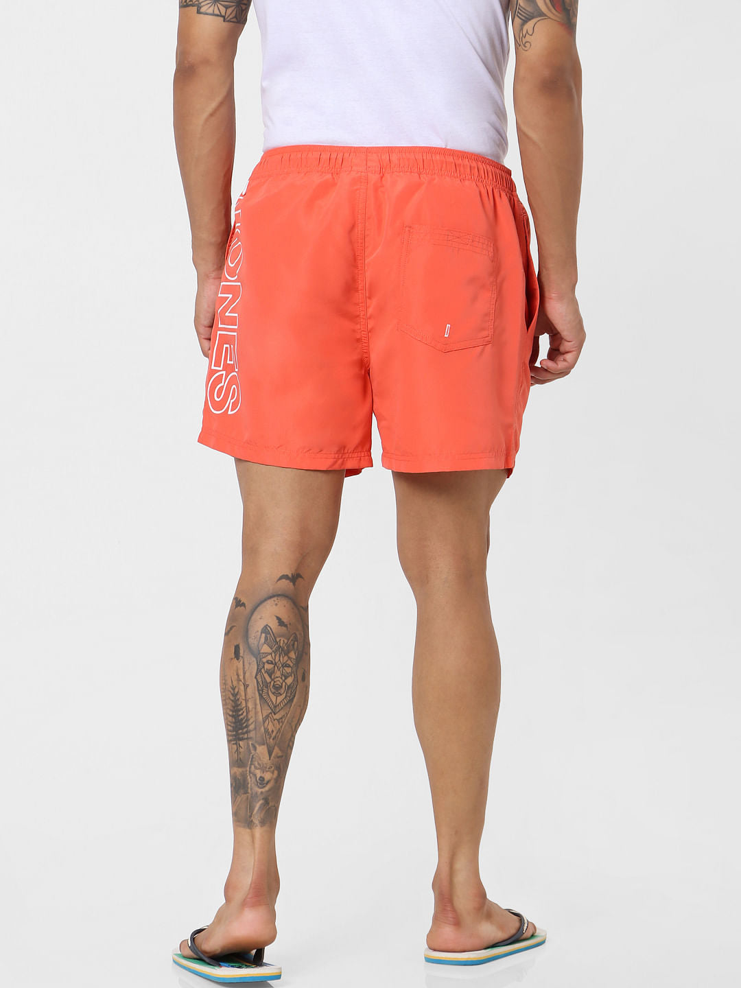 Coral Mid Rise Logo Print Drawstring Swimshorts
