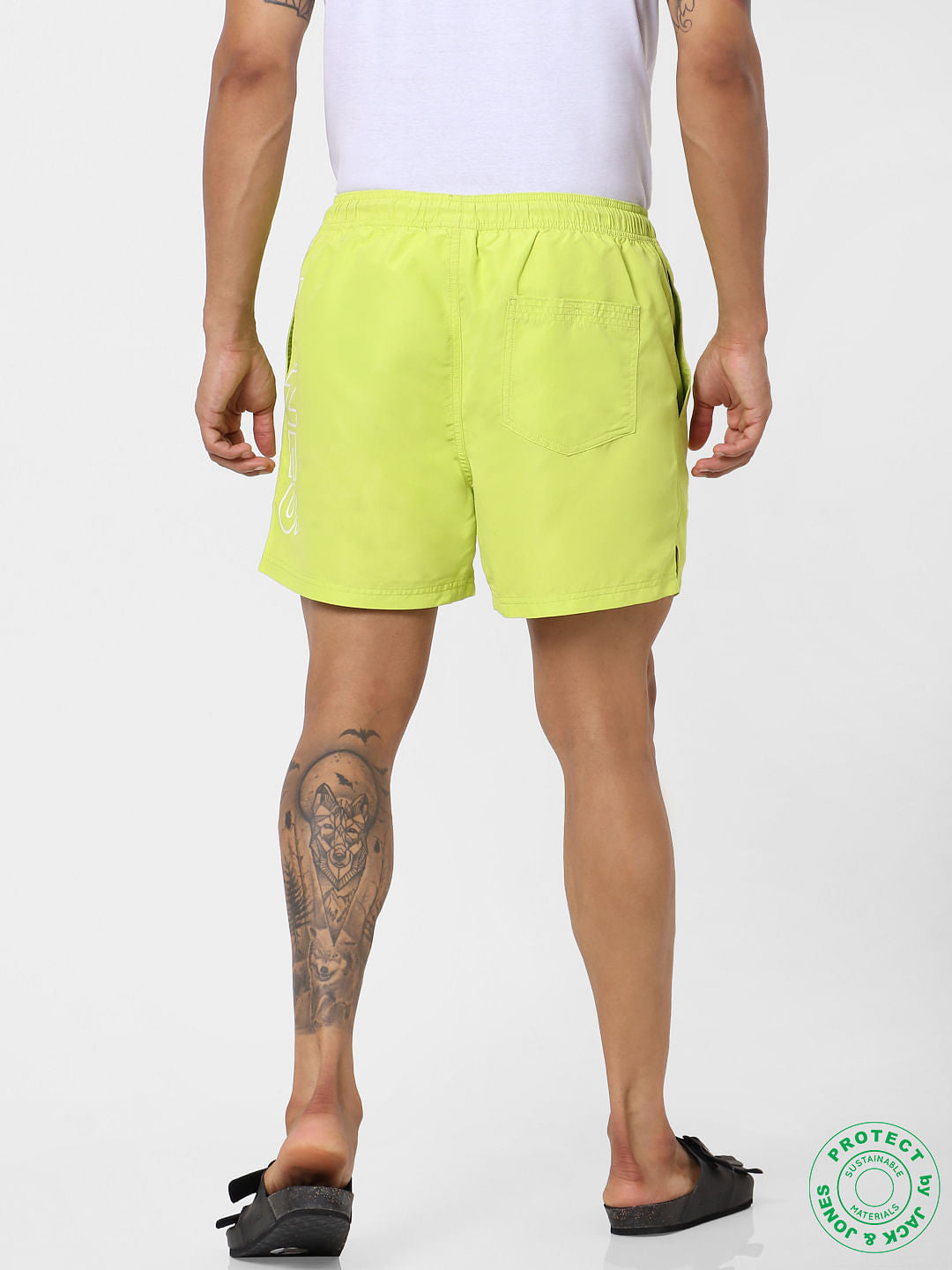 Lime Mid Rise Logo Print Drawstring Swimshorts