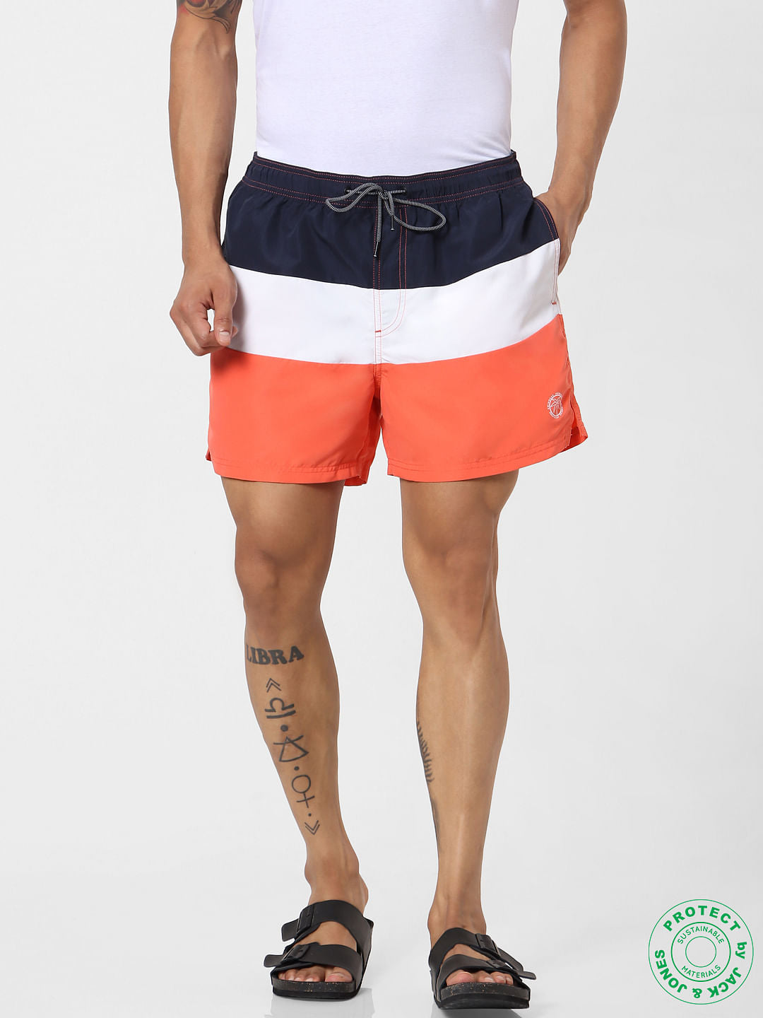 Coral Mid Rise Colourblocked Swimshorts - S