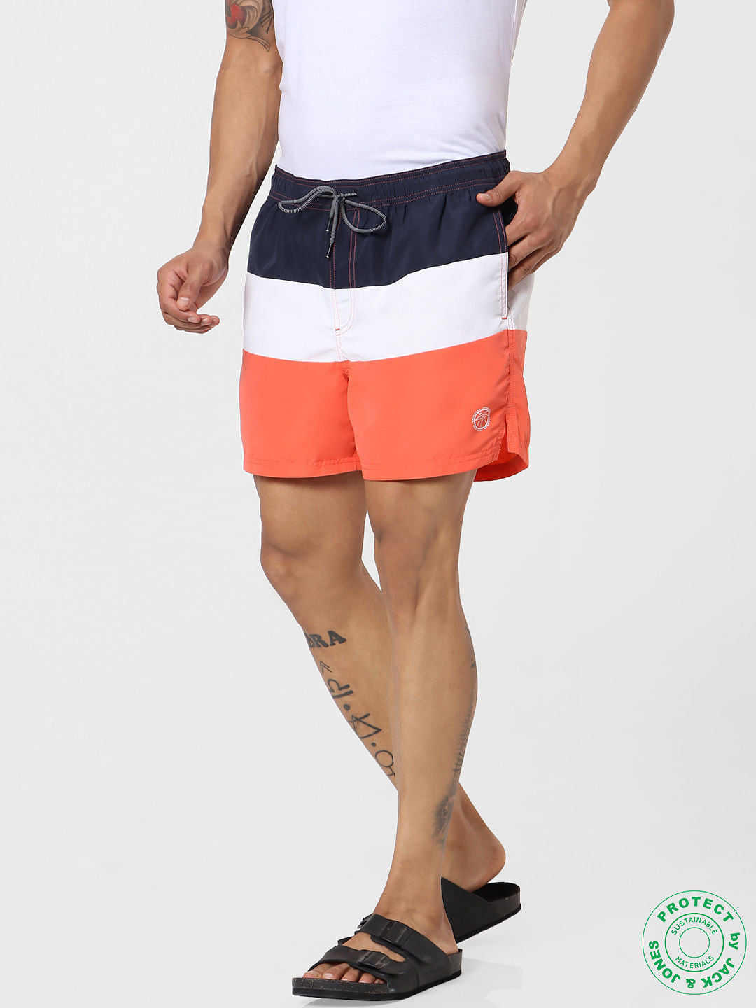 Coral Mid Rise Colourblocked Swimshorts