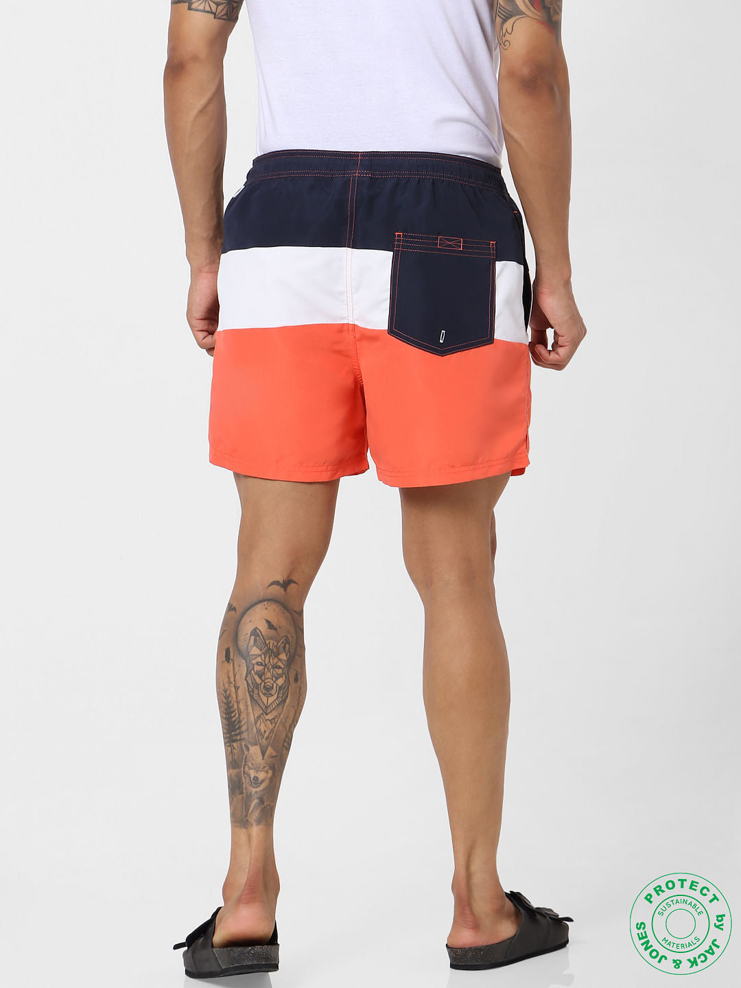 Coral Mid Rise Colourblocked Swimshorts