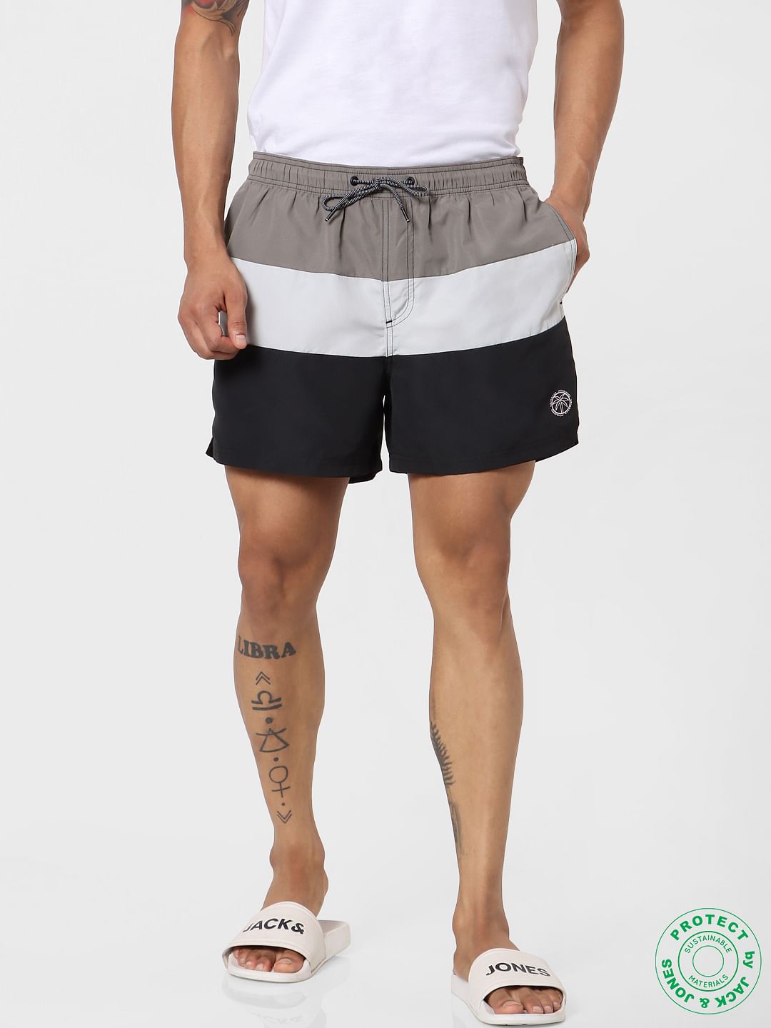 Black Mid Rise Colourblocked Swimshorts - S