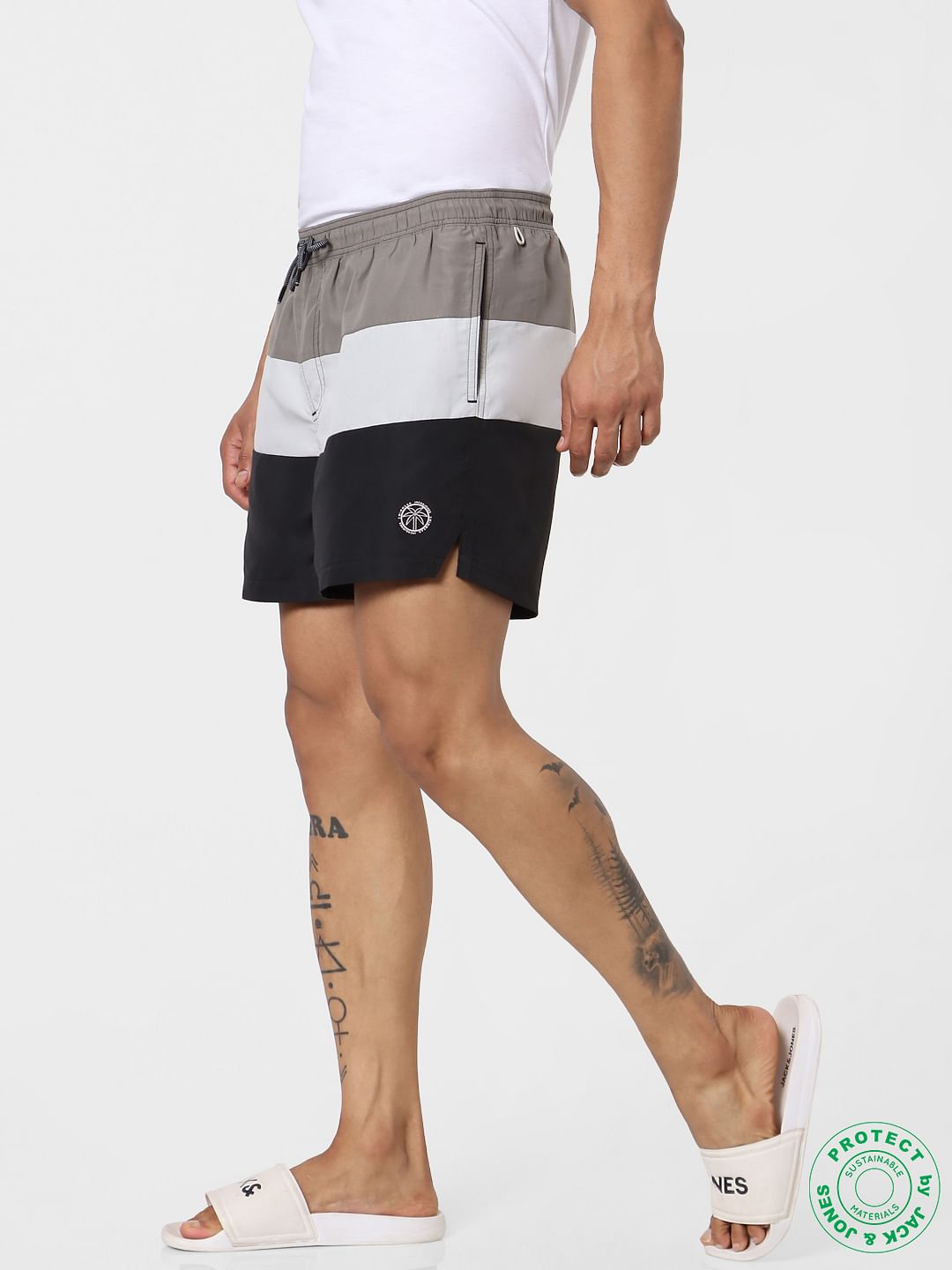 Black Mid Rise Colourblocked Swimshorts