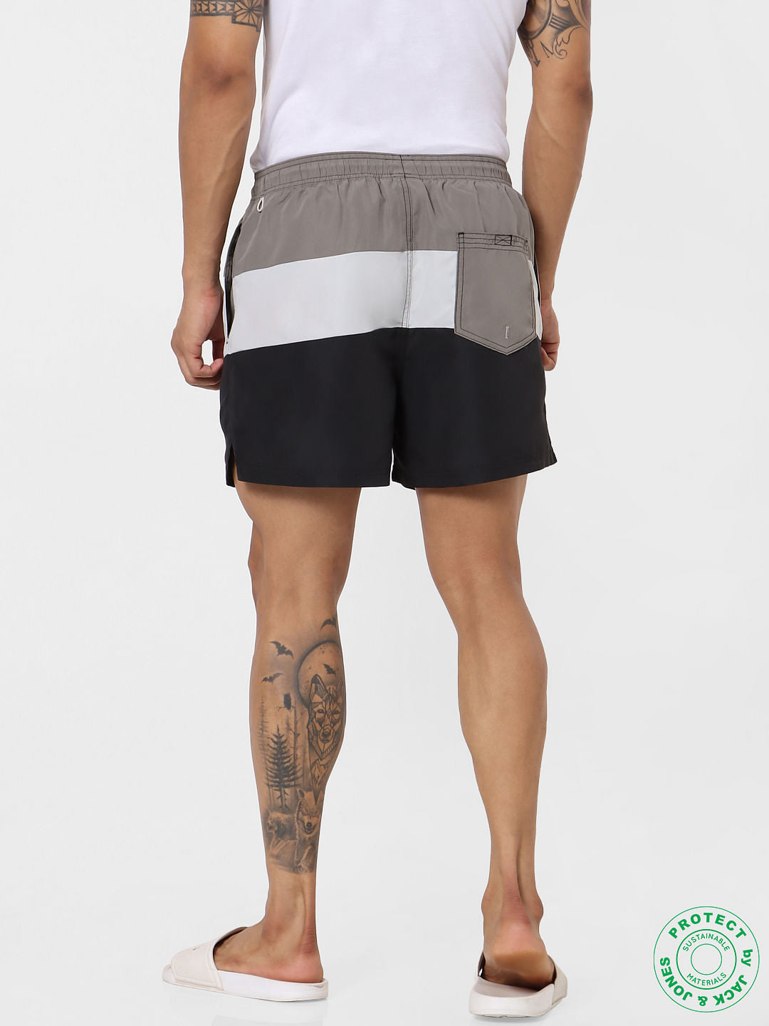 Black Mid Rise Colourblocked Swimshorts