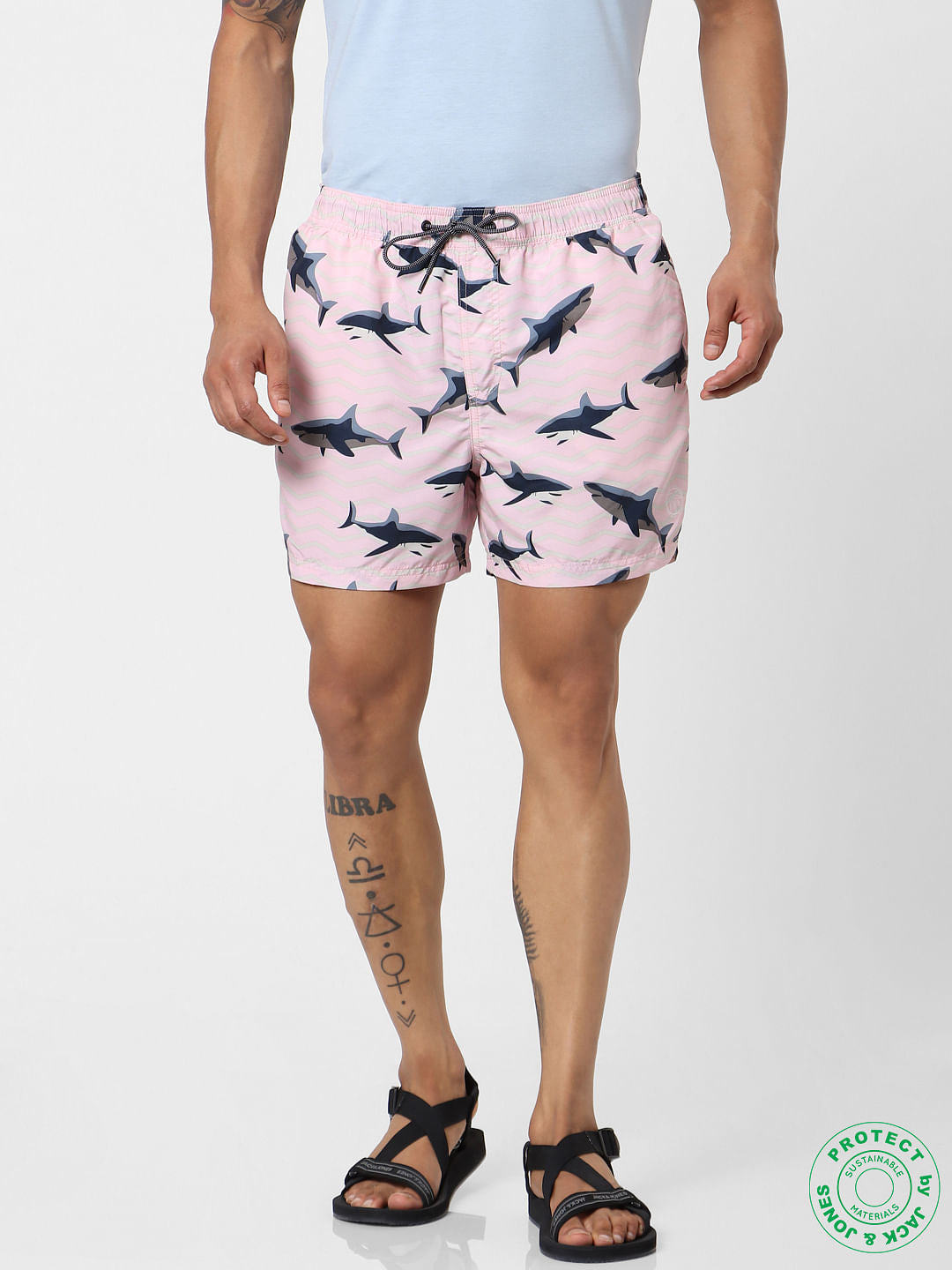 Pink Mid Rise All Over Print Swimshorts - S